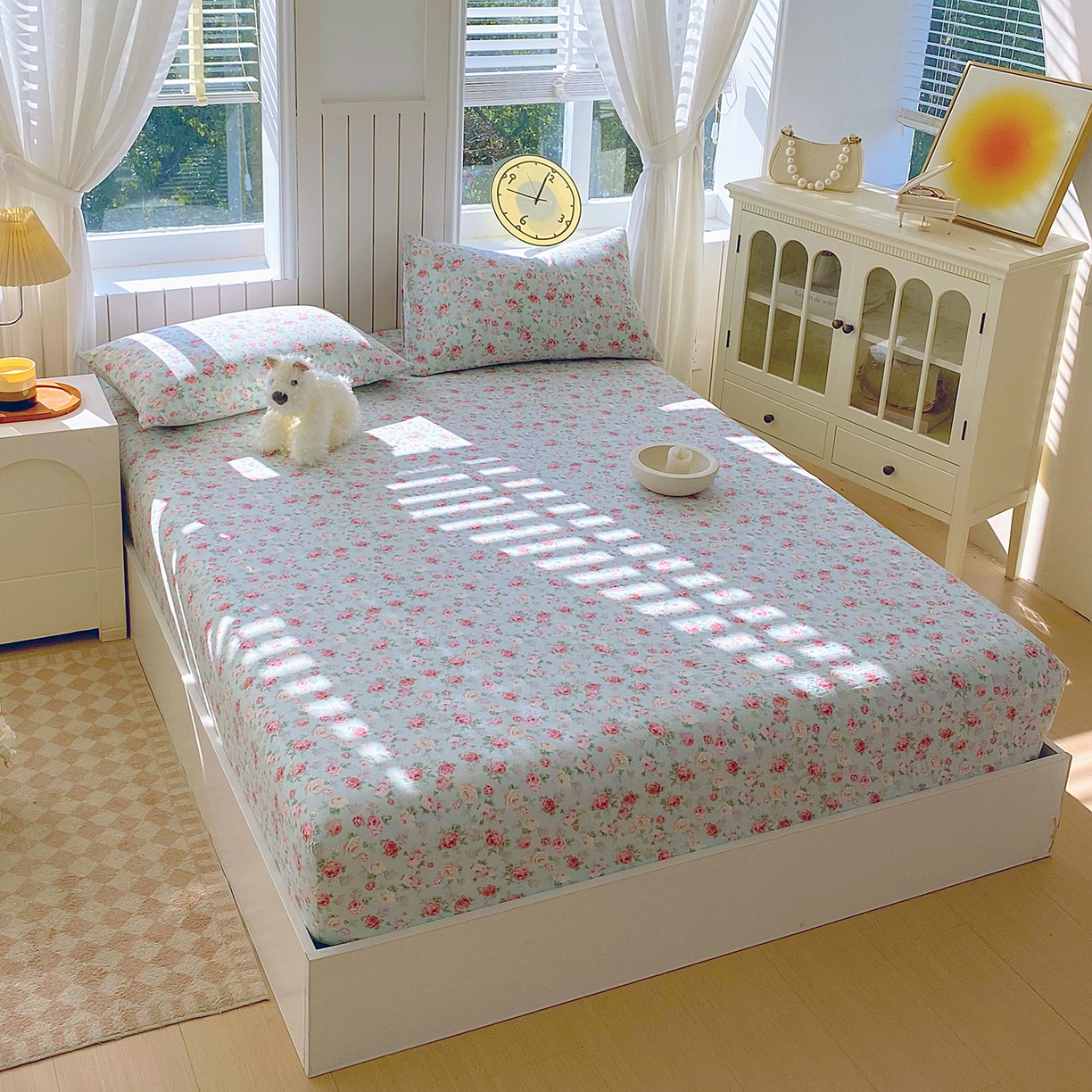 91家纺网 家纺一手货源 找家纺 春皖家纺 2026新款A类全棉有氧双层纱印花四件套单品系列-单床笠 桂语兰庭