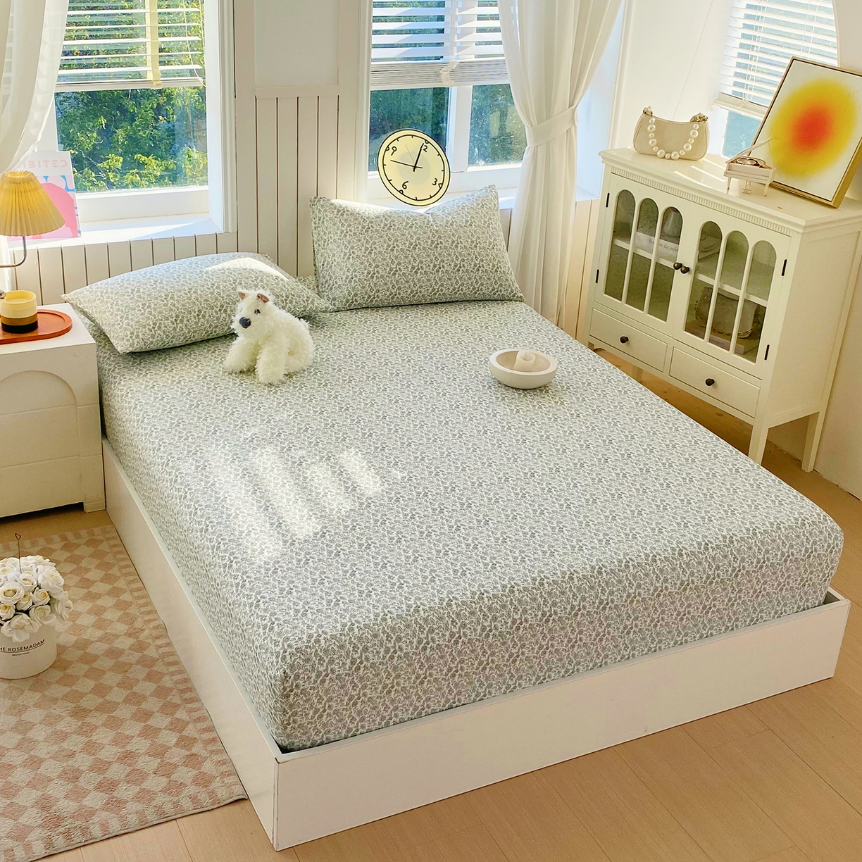 91家纺网 家纺一手货源 找家纺 春皖家纺 2026新款A类全棉有氧双层纱印花四件套单品系列-单床笠 暮春