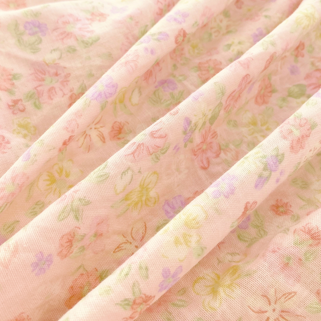 91家纺网 家纺一手货源 找家纺 春皖家纺 2026新款A类全棉有氧双层纱印花四件套单品系列-单床笠 旧梦朝花