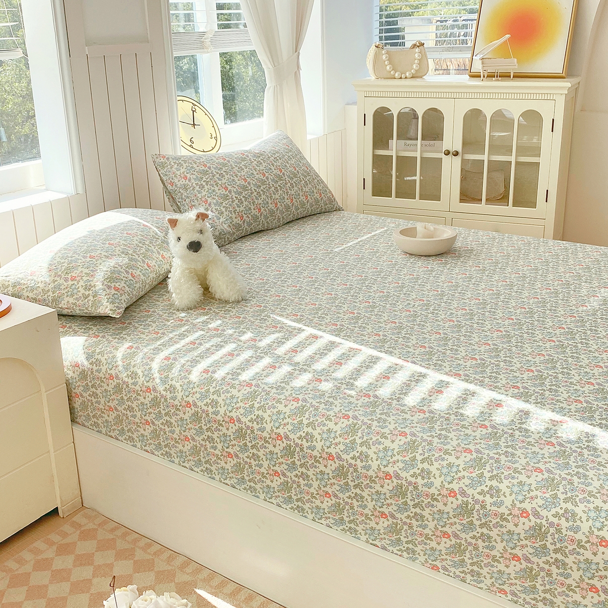 91家纺网 家纺一手货源 找家纺 春皖家纺 2026新款A类全棉有氧双层纱印花四件套单品系列-单床笠 花町