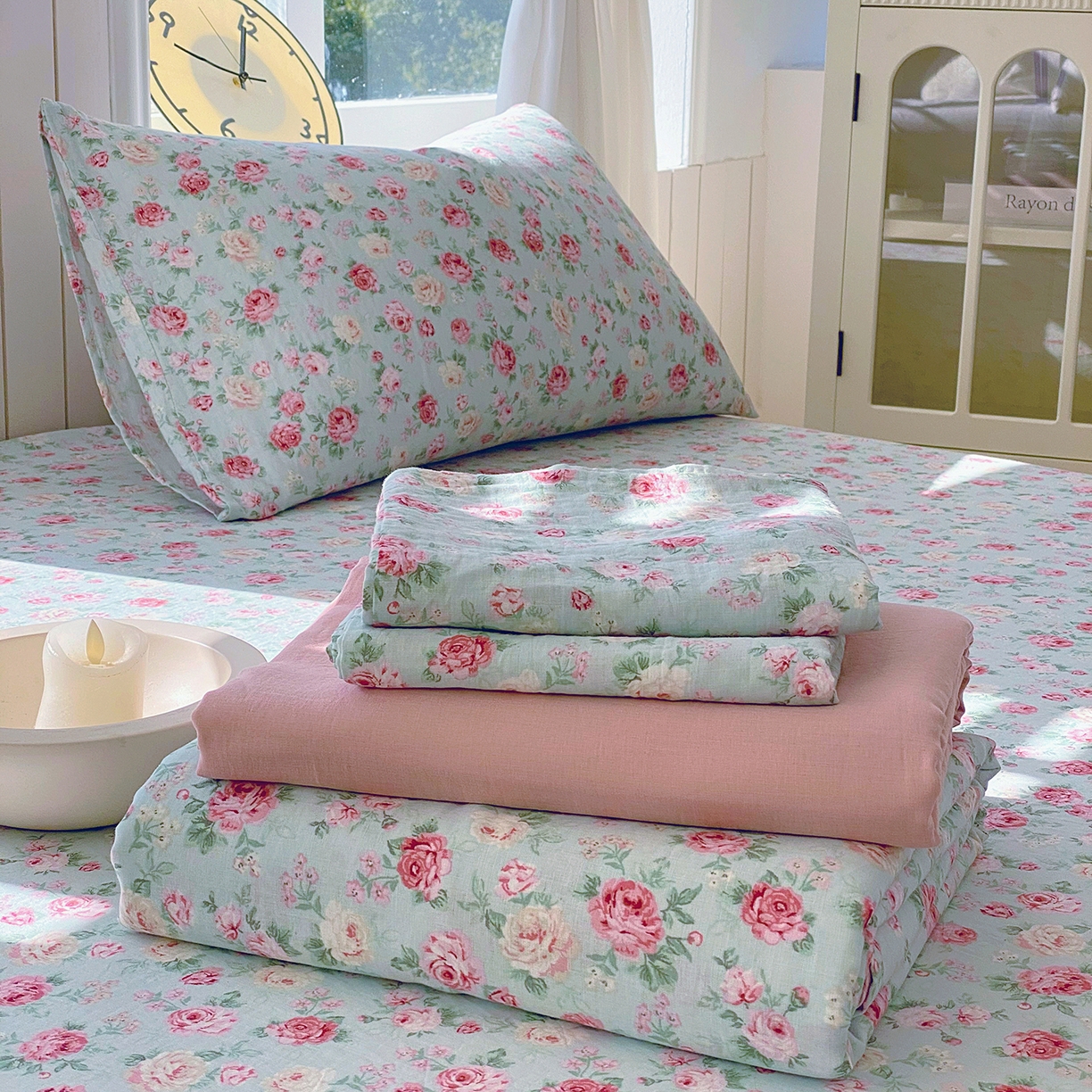 91家纺网 家纺一手货源 找家纺 春皖家纺 2026新款A类全棉有氧双层纱印花四件套单品系列-单床笠 桂语兰庭