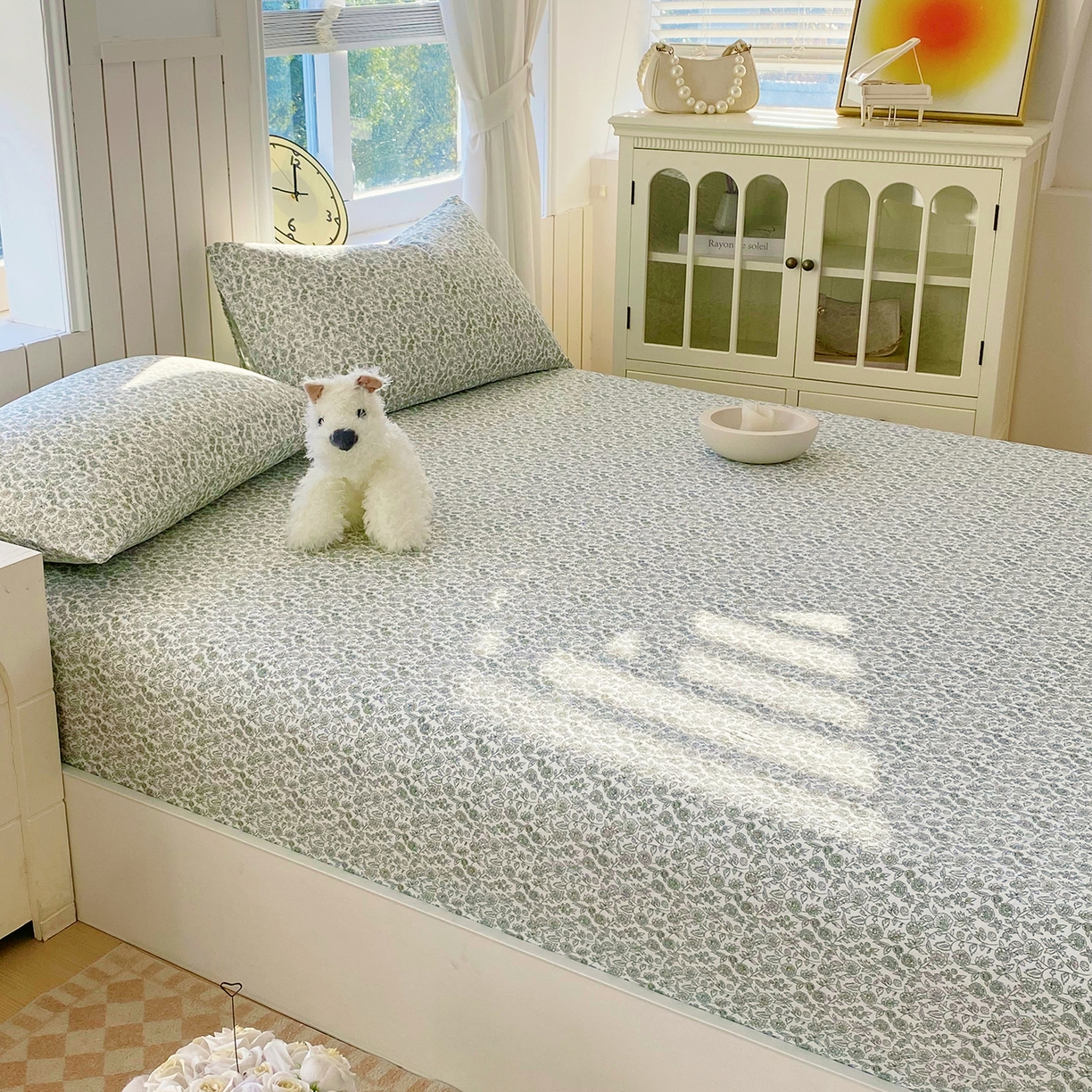 91家纺网 家纺一手货源 找家纺 春皖家纺 2026新款A类全棉有氧双层纱印花四件套单品系列-单床笠 暮春