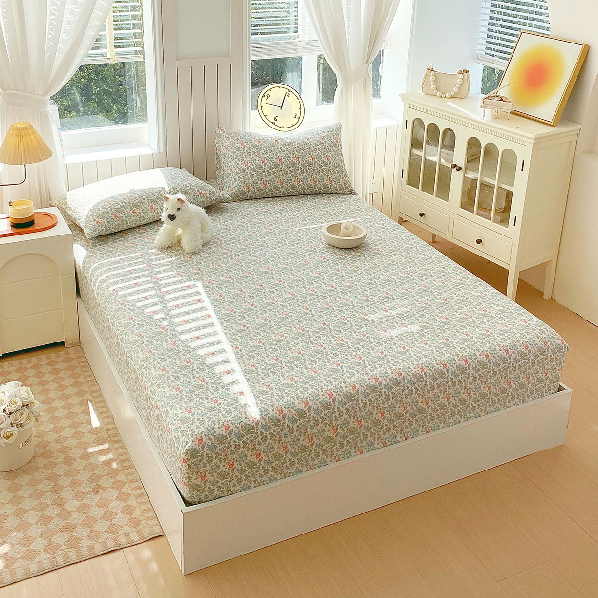 91家纺网 家纺一手货源 找家纺 春皖家纺 2026新款A类全棉有氧双层纱印花四件套单品系列-单床笠 花町