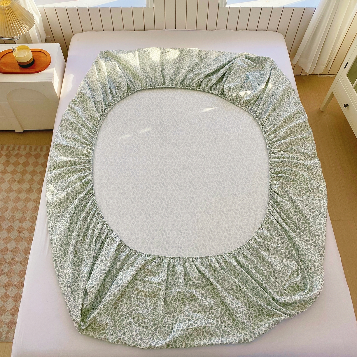 91家纺网 家纺一手货源 找家纺 春皖家纺 2026新款A类全棉有氧双层纱印花四件套单品系列-单床笠 暮春