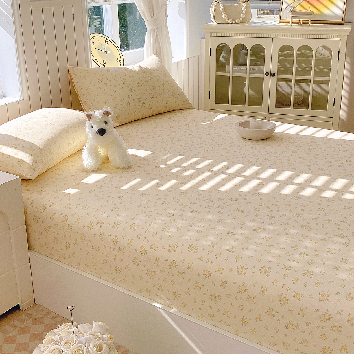 91家纺网 家纺一手货源 找家纺 春皖家纺 2026新款A类全棉有氧双层纱印花四件套单品系列-单床笠 晴丝一缕