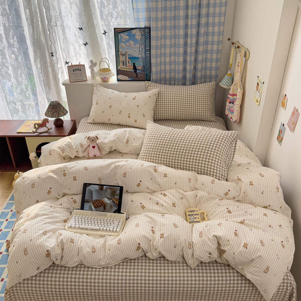 91家纺网 家纺一手货源 找家纺 （总）希丞家居 2026新款博主风小清新仿棉云感纱床上四件套