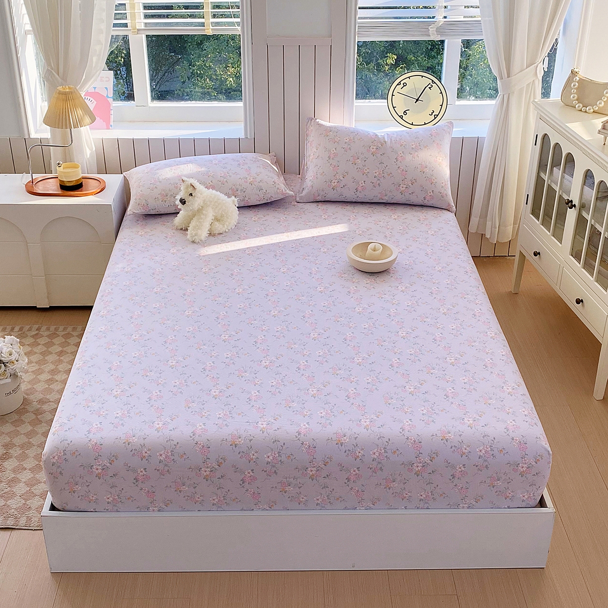 91家纺网 家纺一手货源 找家纺 春皖家纺 2026新款A类全棉有氧双层纱印花四件套单品系列-单床笠 雾色里德