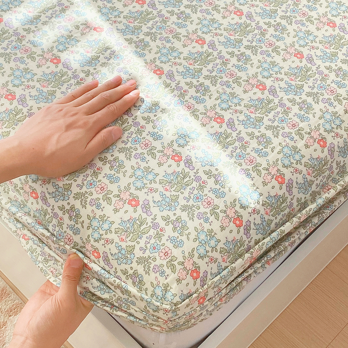 91家纺网 家纺一手货源 找家纺 春皖家纺 2026新款A类全棉有氧双层纱印花四件套单品系列-单床笠 花町