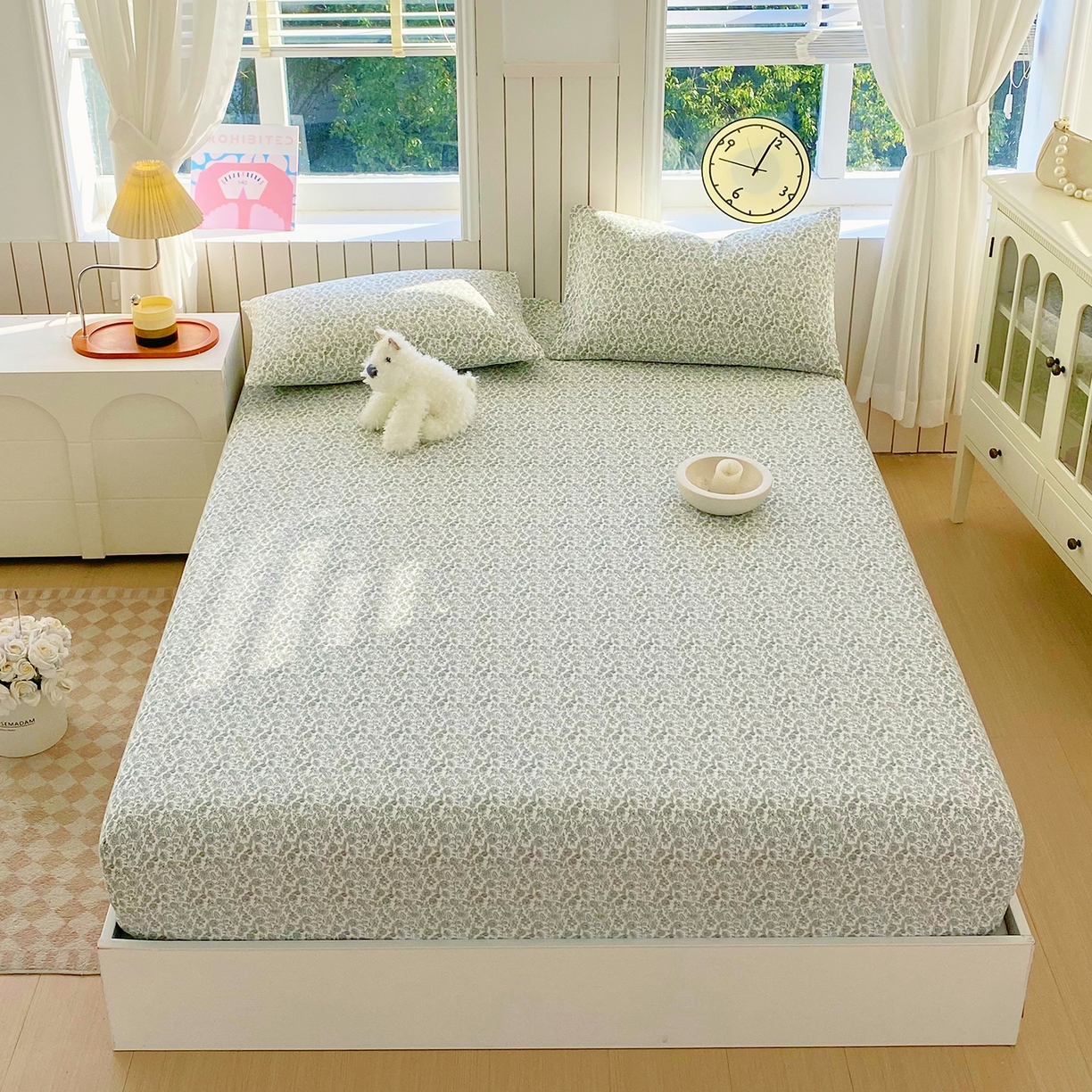 91家纺网 家纺一手货源 找家纺 春皖家纺 2026新款A类全棉有氧双层纱印花四件套单品系列-单床笠 暮春