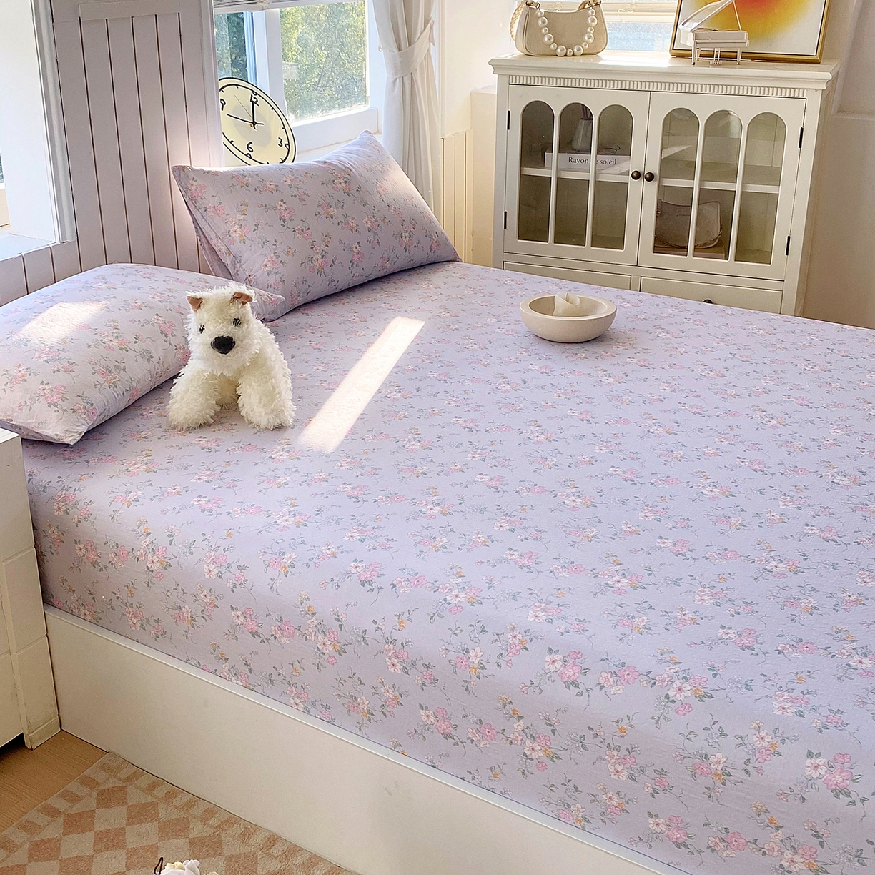 91家纺网 家纺一手货源 找家纺 春皖家纺 2026新款A类全棉有氧双层纱印花四件套单品系列-单床笠 雾色里德