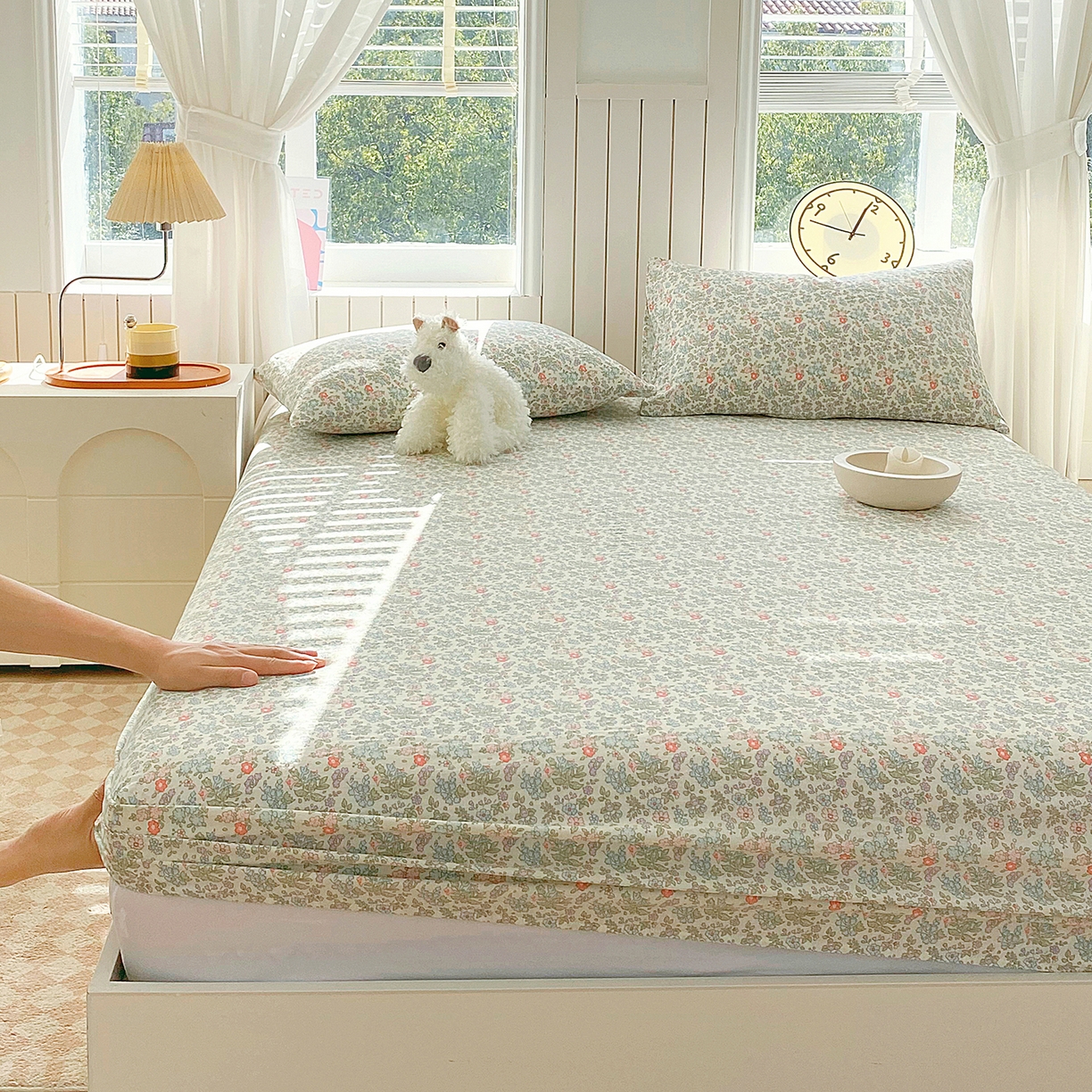 91家纺网 家纺一手货源 找家纺 春皖家纺 2026新款A类全棉有氧双层纱印花四件套单品系列-单床笠 花町