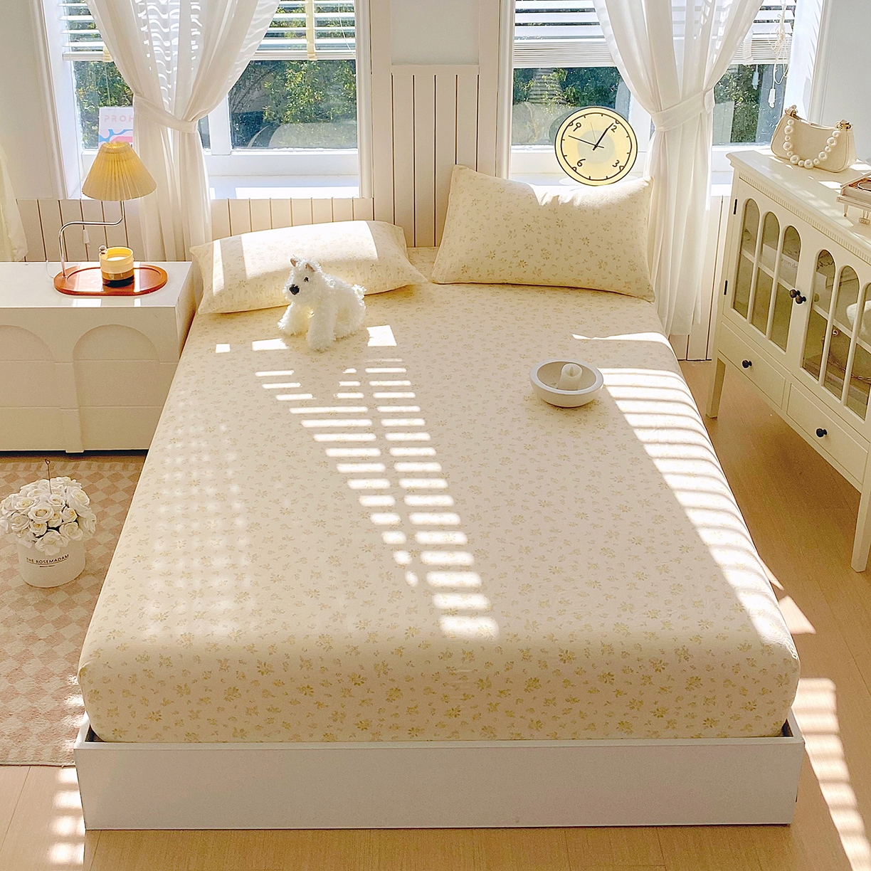 春皖家纺 2026新款A类全棉有氧双层纱印花四件套单品系列-单床笠 晴丝一缕