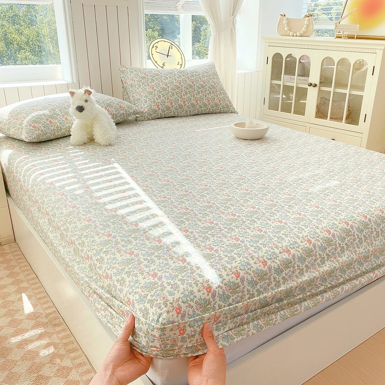 91家纺网 家纺一手货源 找家纺 春皖家纺 2026新款A类全棉有氧双层纱印花四件套单品系列-单床笠 花町