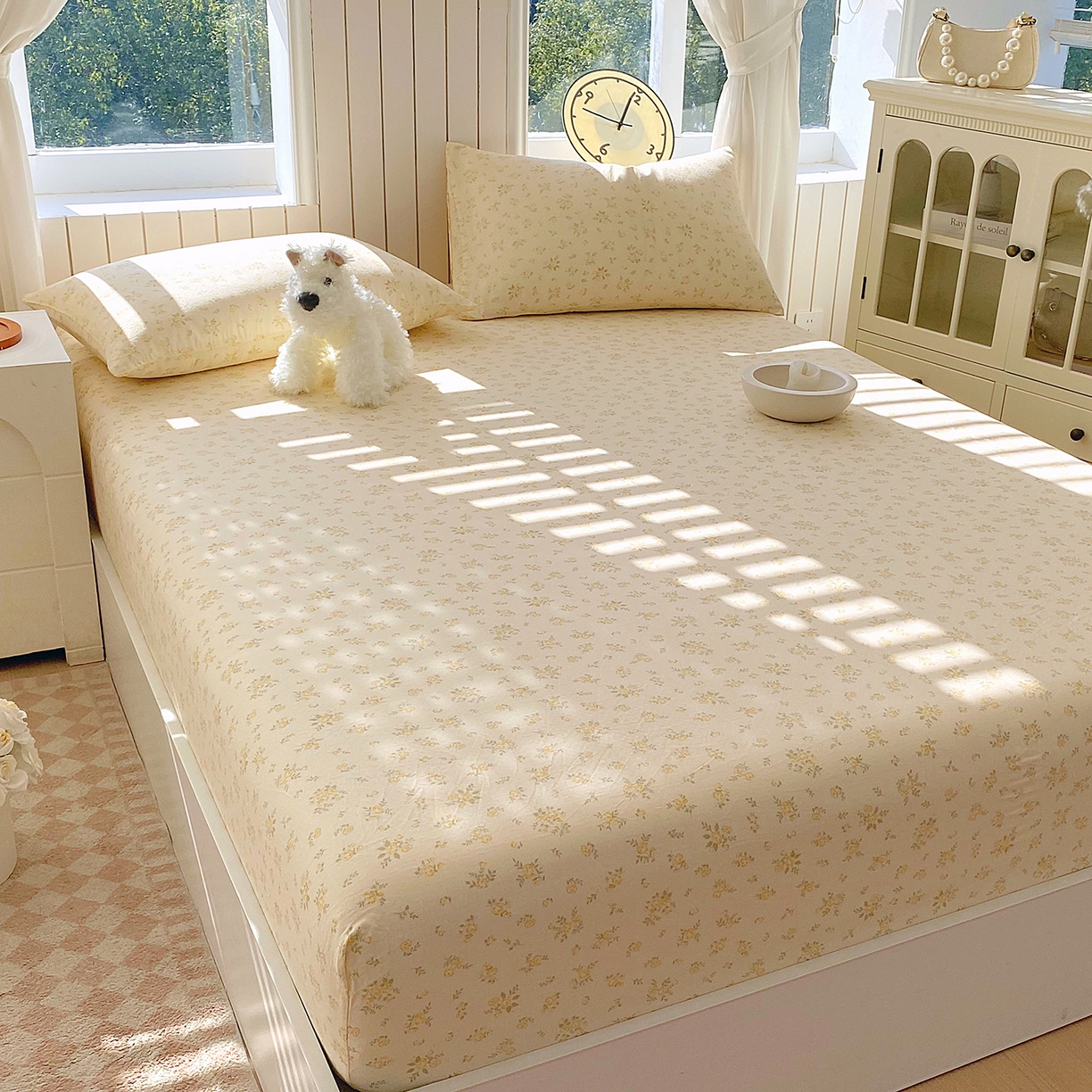 91家纺网 家纺一手货源 找家纺 春皖家纺 2026新款A类全棉有氧双层纱印花四件套单品系列-单床笠 晴丝一缕