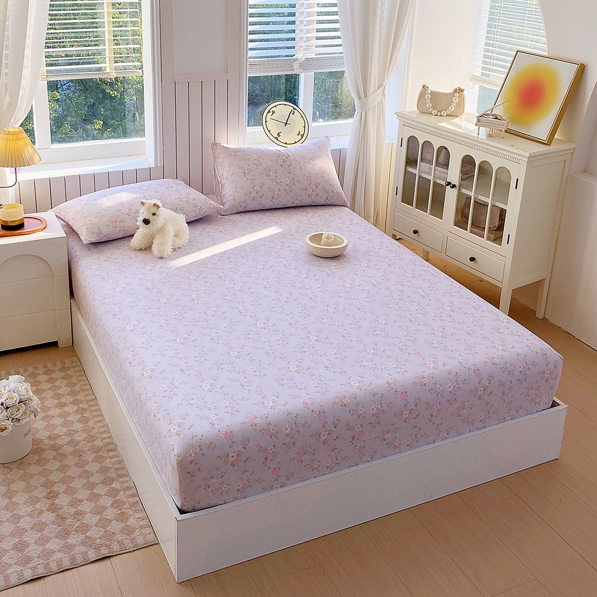 91家纺网 家纺一手货源 找家纺 春皖家纺 2026新款A类全棉有氧双层纱印花四件套单品系列-单床笠 雾色里德