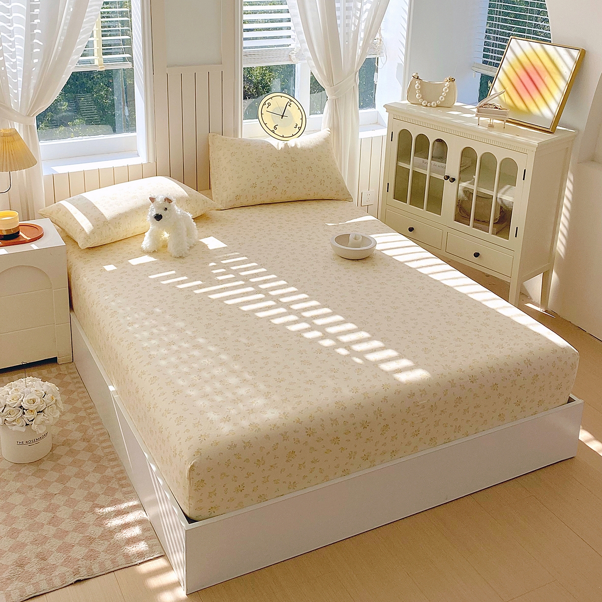 91家纺网 家纺一手货源 找家纺 春皖家纺 2026新款A类全棉有氧双层纱印花四件套单品系列-单床笠 晴丝一缕