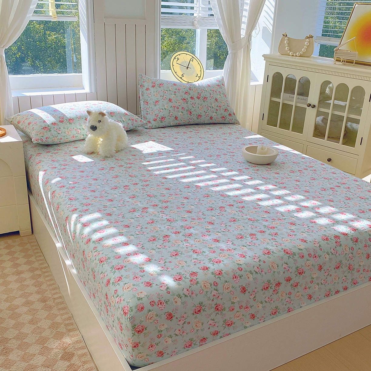 91家纺网 家纺一手货源 找家纺 春皖家纺 2026新款A类全棉有氧双层纱印花四件套单品系列-单床笠 桂语兰庭