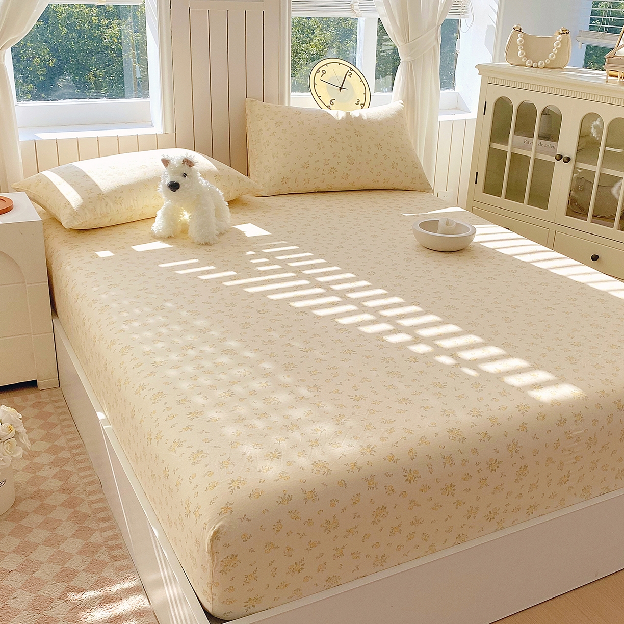 91家纺网 家纺一手货源 找家纺 春皖家纺 2026新款A类全棉有氧双层纱印花四件套单品系列-单床笠 晴丝一缕