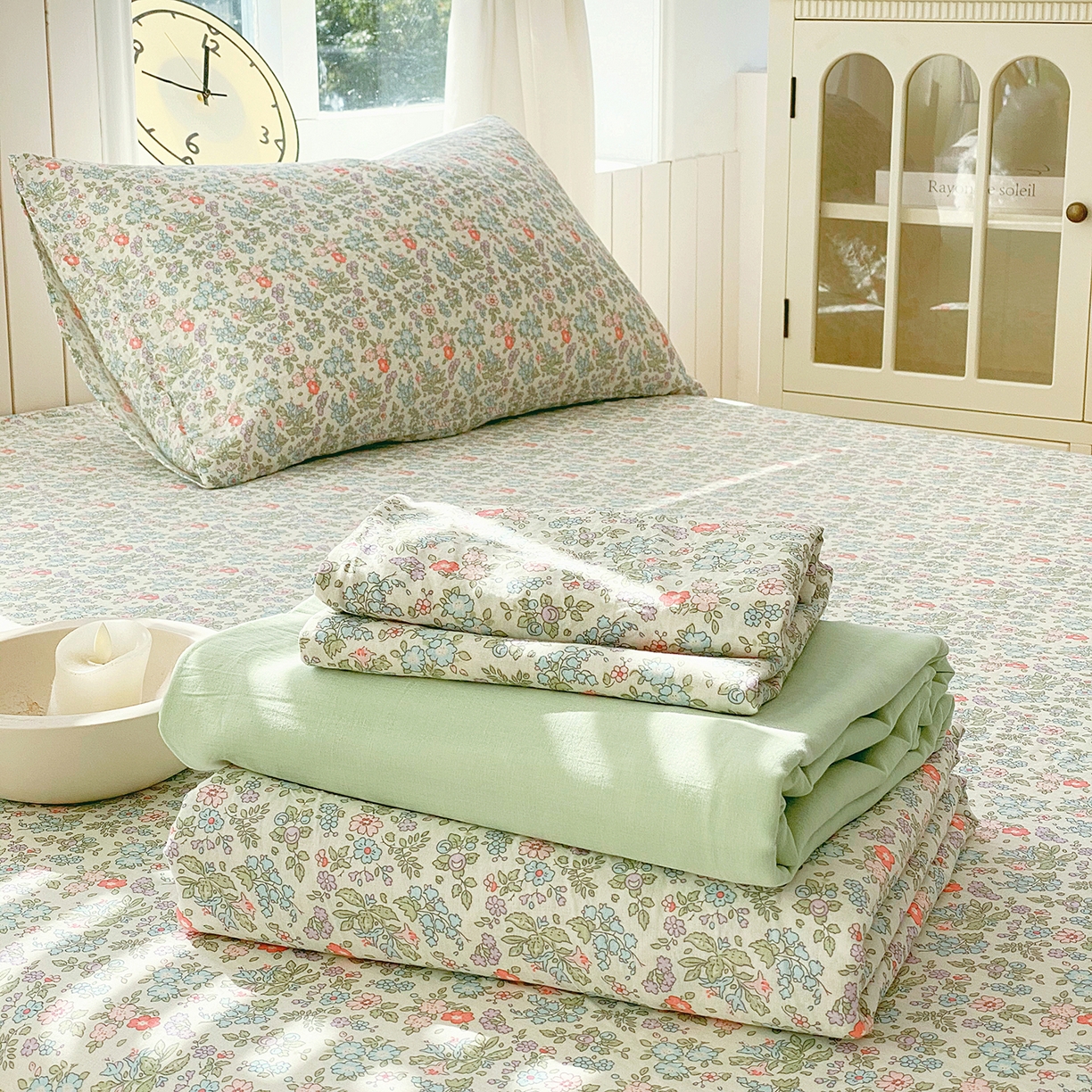 91家纺网 家纺一手货源 找家纺 春皖家纺 2026新款A类全棉有氧双层纱印花四件套单品系列-单床笠 花町