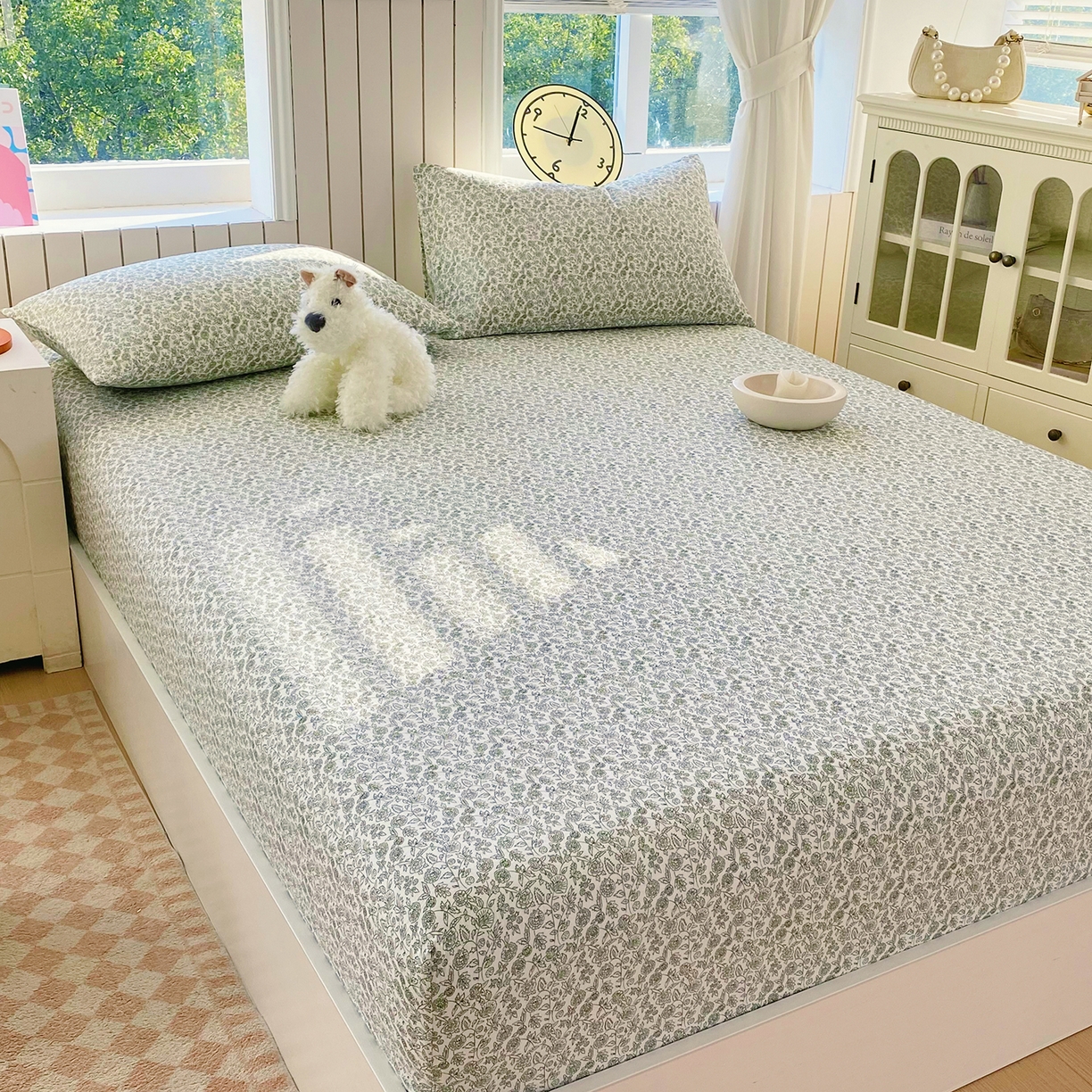 91家纺网 家纺一手货源 找家纺 春皖家纺 2026新款A类全棉有氧双层纱印花四件套单品系列-单床笠 暮春