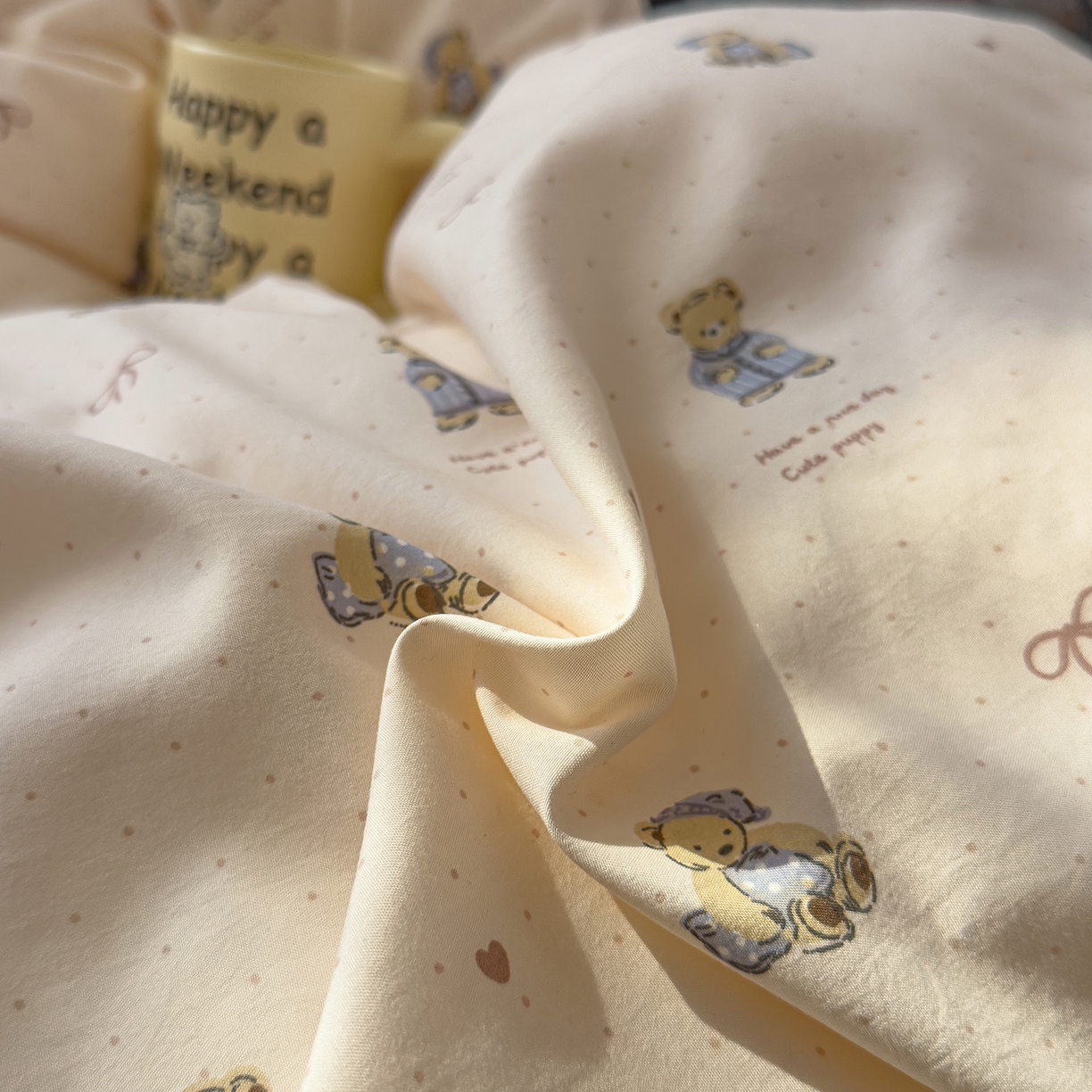 91家纺网 家纺一手货源 找家纺 希丞家居 2026新款博主风小清新仿棉云感纱床上四件套 抱抱熊