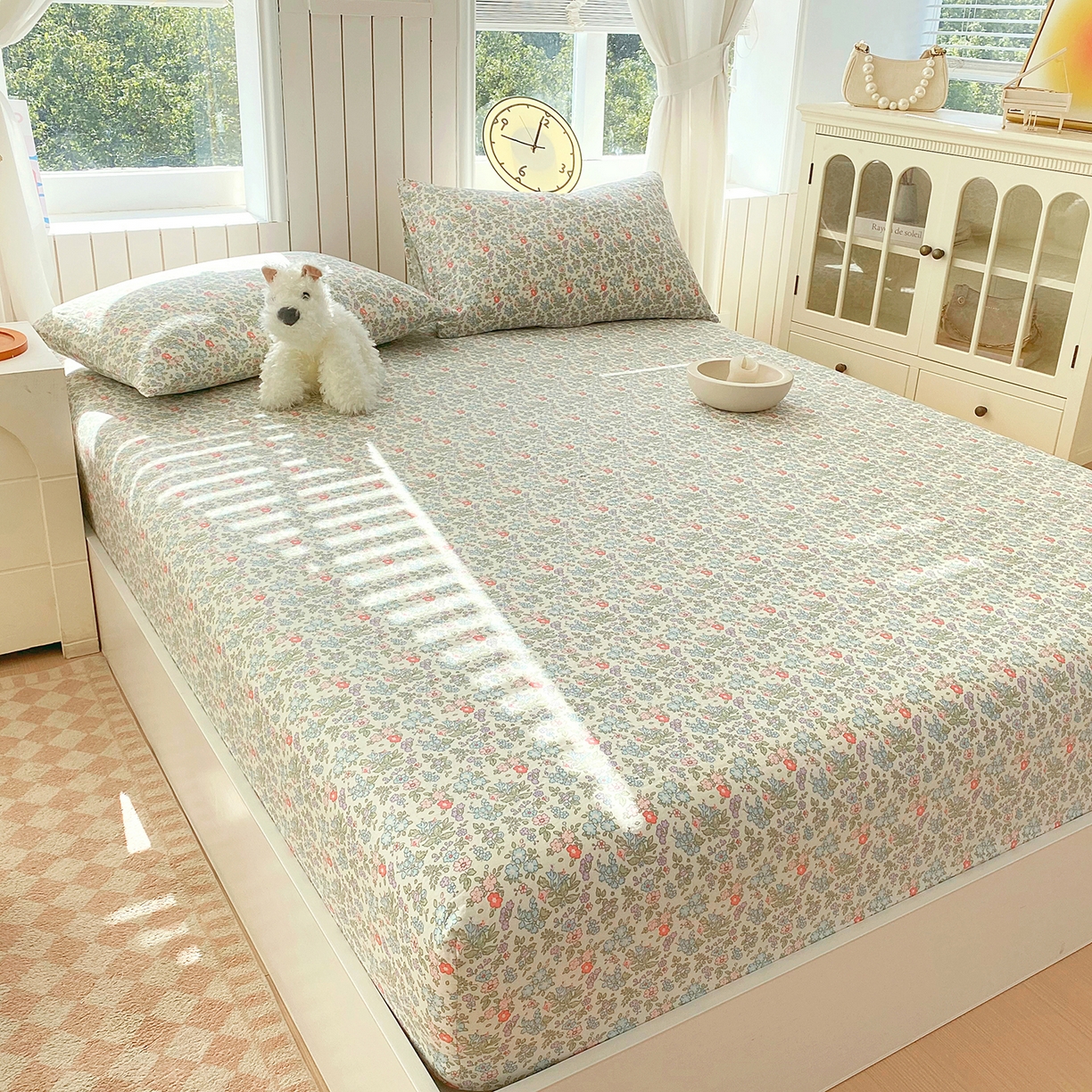 91家纺网 家纺一手货源 找家纺 春皖家纺 2026新款A类全棉有氧双层纱印花四件套单品系列-单床笠 花町