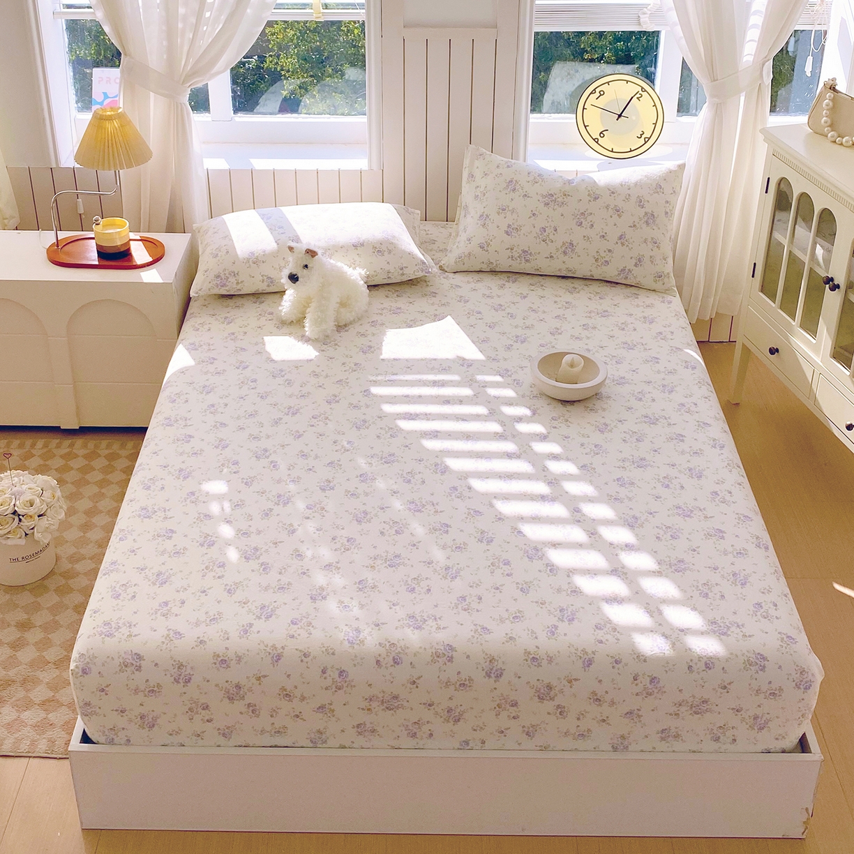 91家纺网 家纺一手货源 找家纺 春皖家纺 2026新款A类全棉有氧双层纱印花四件套单品系列-单床笠 雾染玫瑰