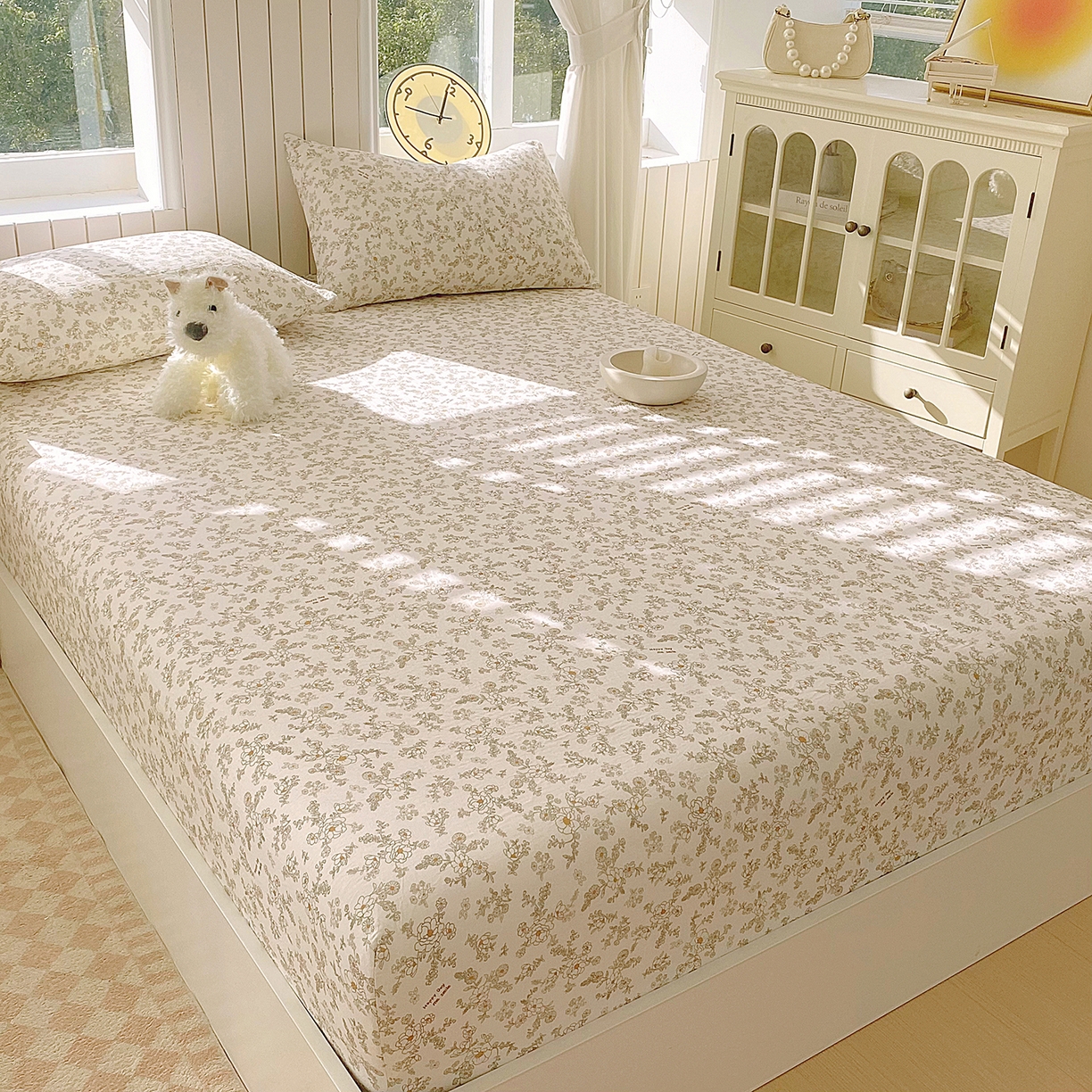 91家纺网 家纺一手货源 找家纺 春皖家纺 2026新款A类全棉有氧双层纱印花四件套单品系列-单床笠 花织