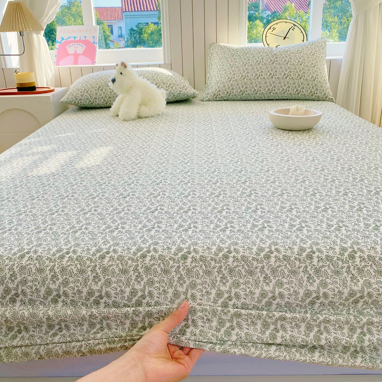 91家纺网 家纺一手货源 找家纺 春皖家纺 2026新款A类全棉有氧双层纱印花四件套单品系列-单床笠 暮春