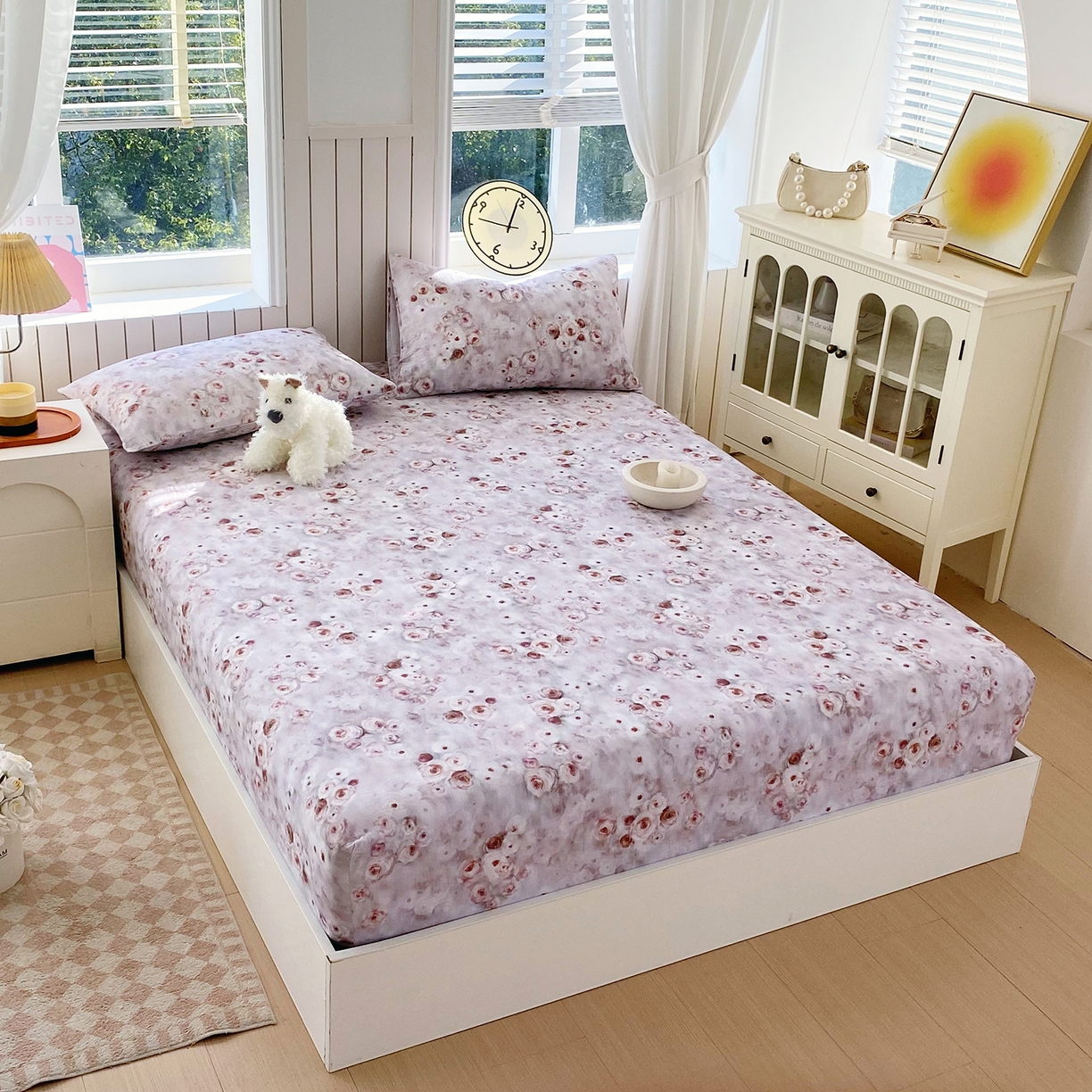 91家纺网 家纺一手货源 找家纺 春皖家纺 2026新款A类全棉有氧双层纱印花四件套单品系列-单床笠 雾棕