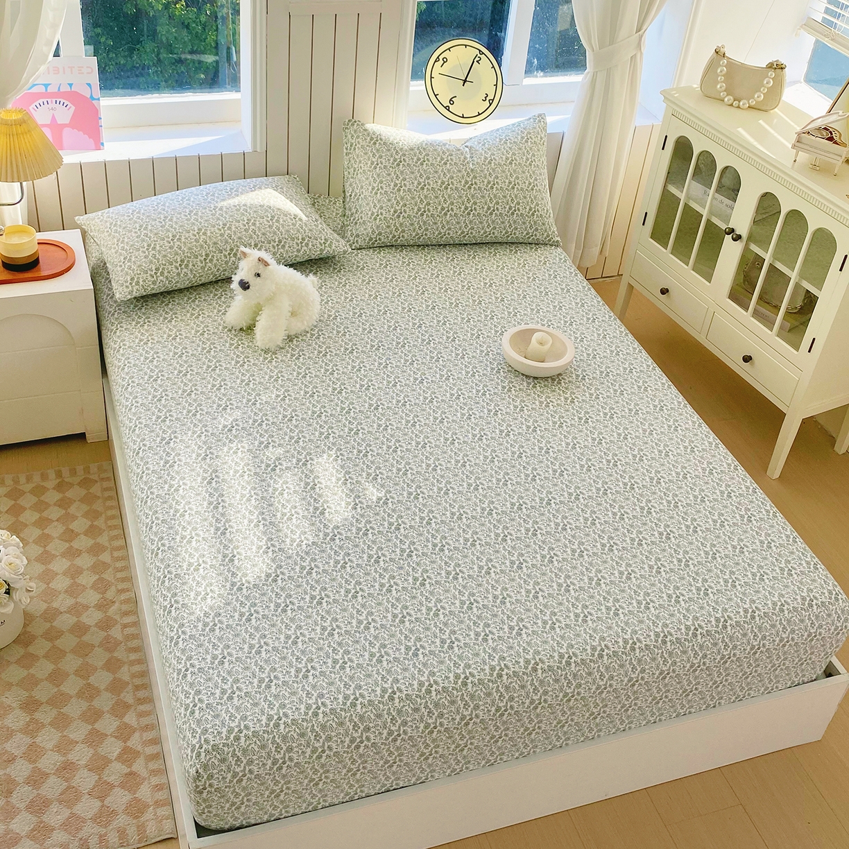 91家纺网 家纺一手货源 找家纺 春皖家纺 2026新款A类全棉有氧双层纱印花四件套单品系列-单床笠 暮春