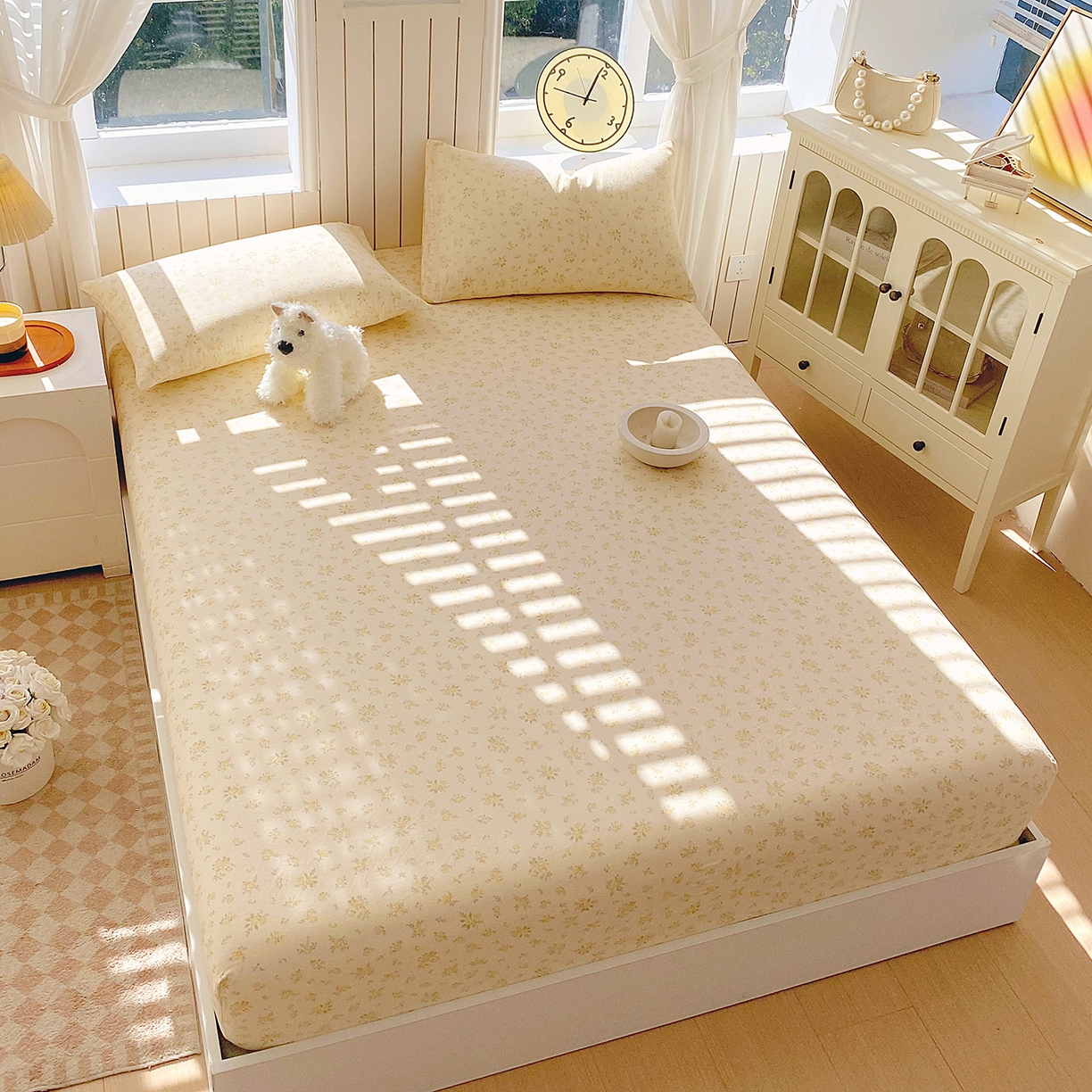 91家纺网 家纺一手货源 找家纺 春皖家纺 2026新款A类全棉有氧双层纱印花四件套单品系列-单床笠 晴丝一缕