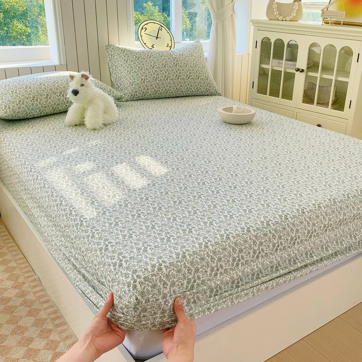 91家纺网 家纺一手货源 找家纺 春皖家纺 2026新款A类全棉有氧双层纱印花四件套单品系列-单床笠 暮春