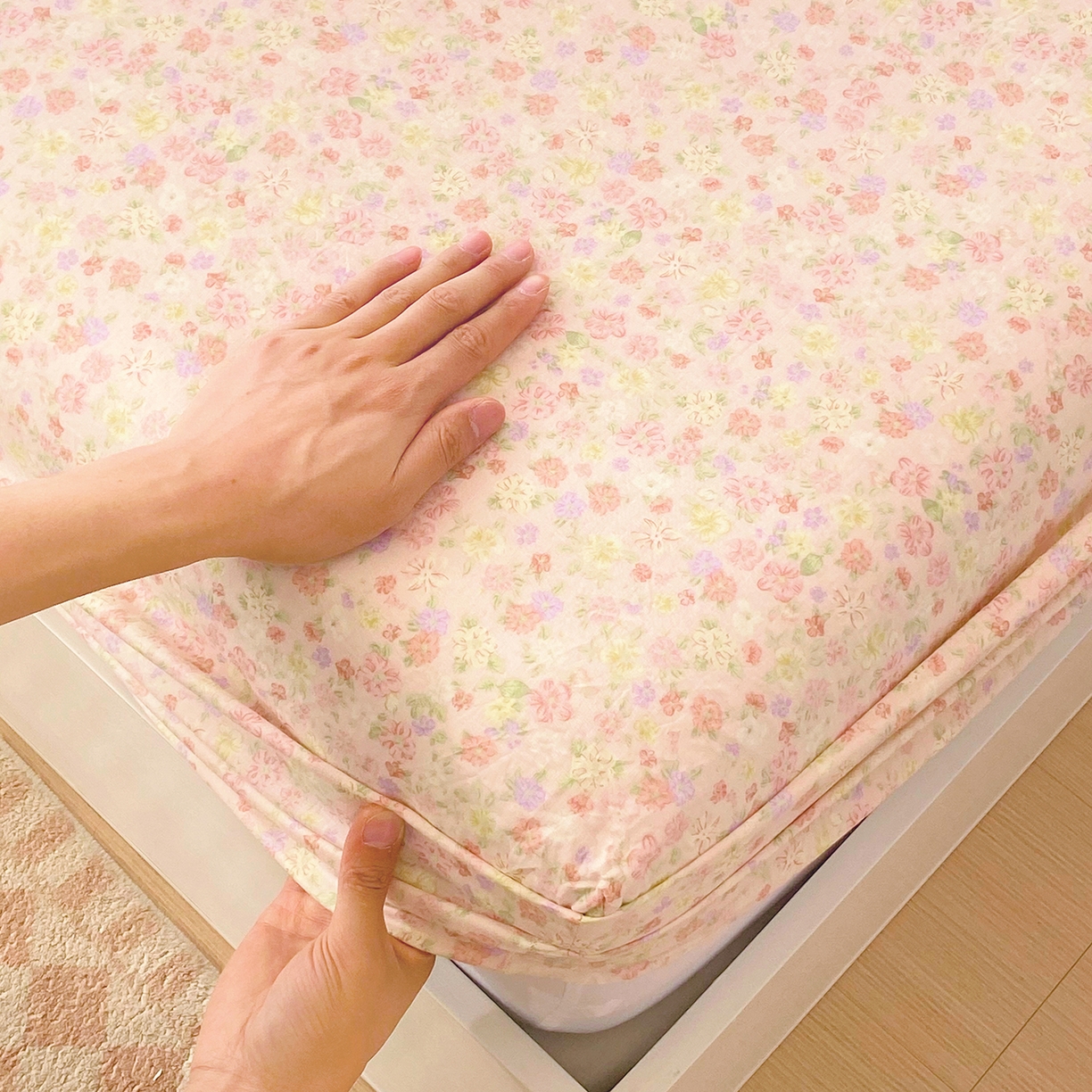 91家纺网 家纺一手货源 找家纺 春皖家纺 2026新款A类全棉有氧双层纱印花四件套单品系列-单床笠 旧梦朝花