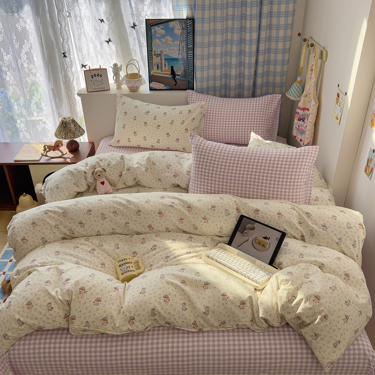 希丞家居 2026新款博主风小清新仿棉云感纱床上四件套 茶话会