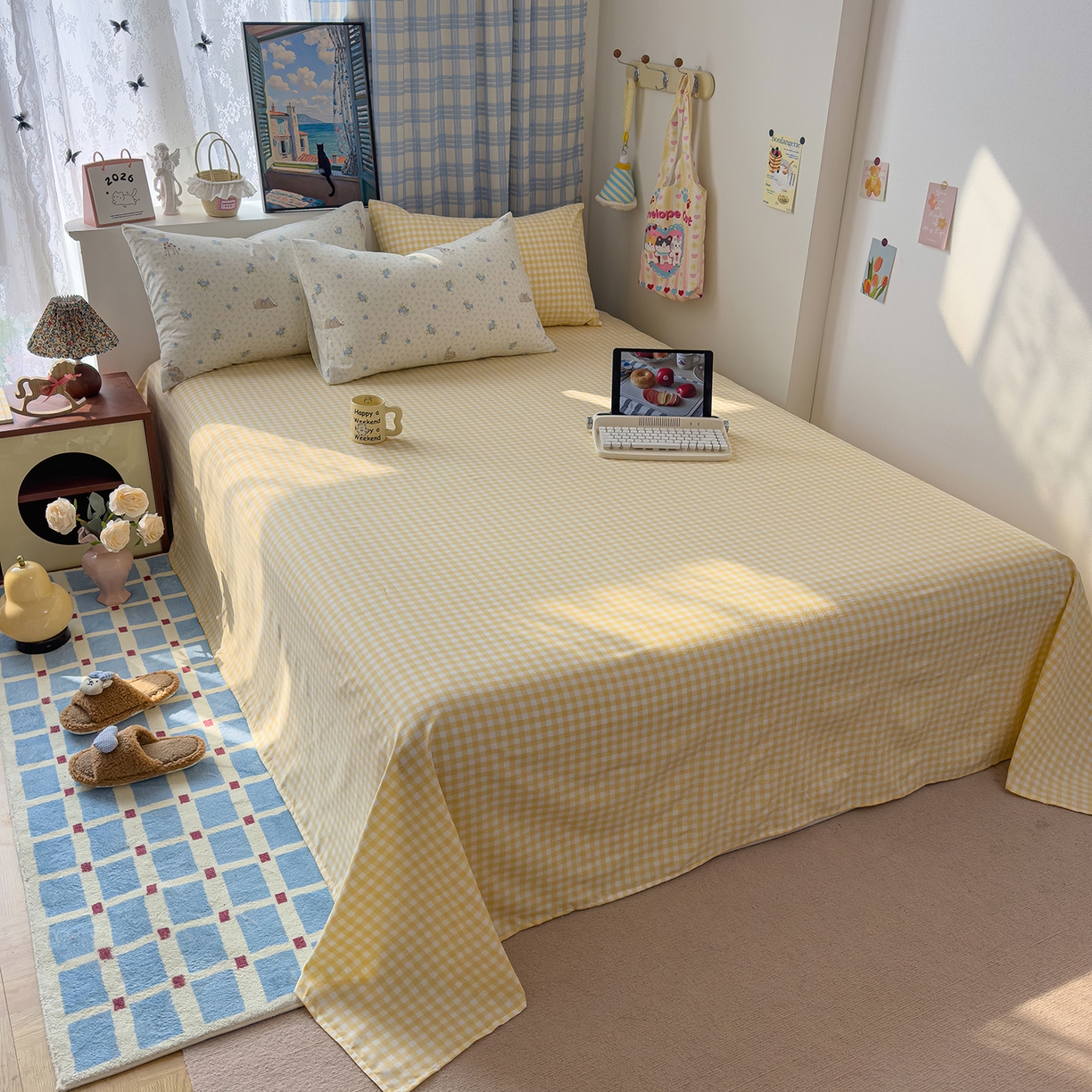 91家纺网 家纺一手货源 找家纺 希丞家居 2026新款博主风小清新仿棉云感纱床上四件套 海盐幻想