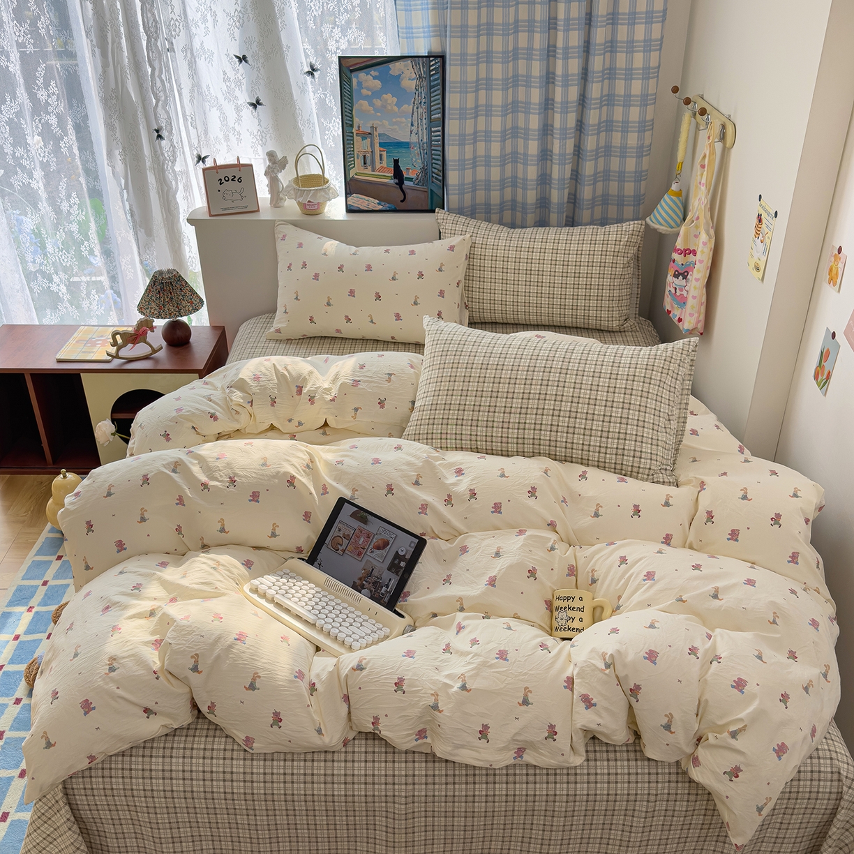 希丞家居 2026新款博主风小清新仿棉云感纱床上四件套 假日狂欢
