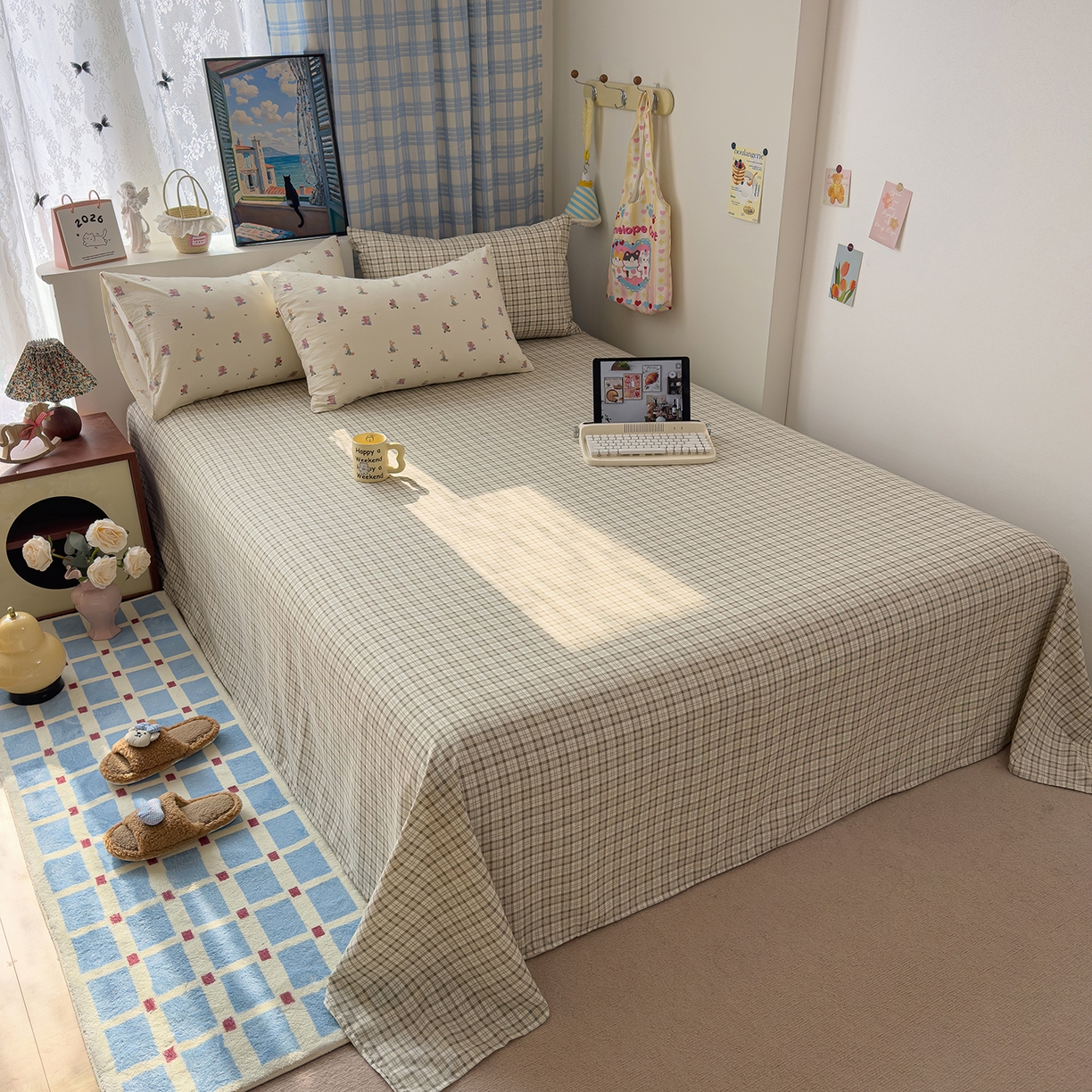 91家纺网 家纺一手货源 找家纺 希丞家居 2026新款博主风小清新仿棉云感纱床上四件套 假日狂欢