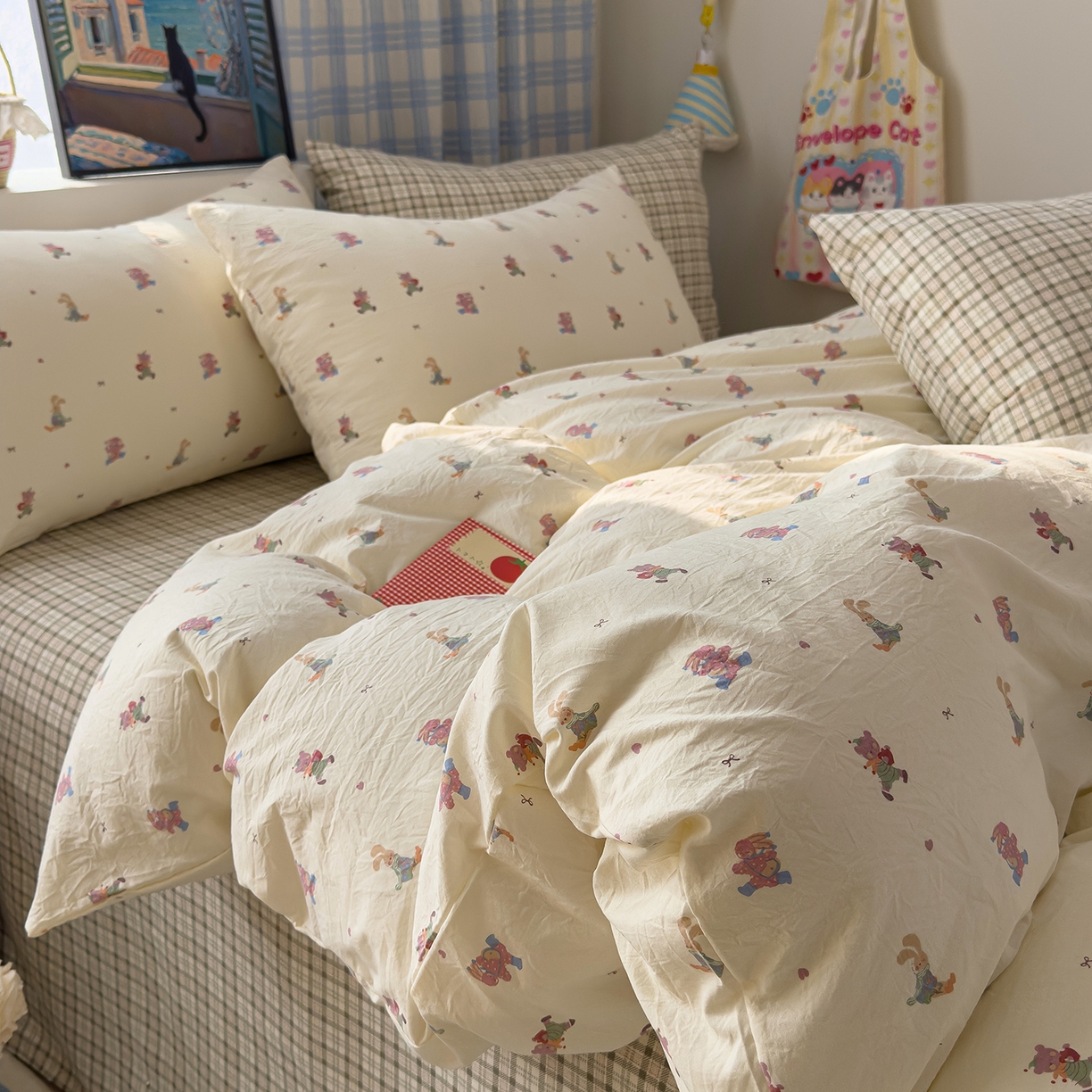 91家纺网 家纺一手货源 找家纺 希丞家居 2026新款博主风小清新仿棉云感纱床上四件套 假日狂欢