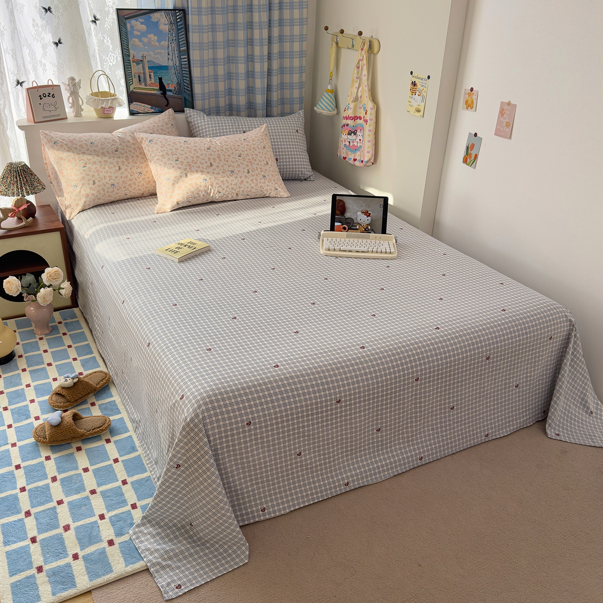 91家纺网 家纺一手货源 找家纺 希丞家居 2026新款博主风小清新仿棉云感纱床上四件套 喵小姐