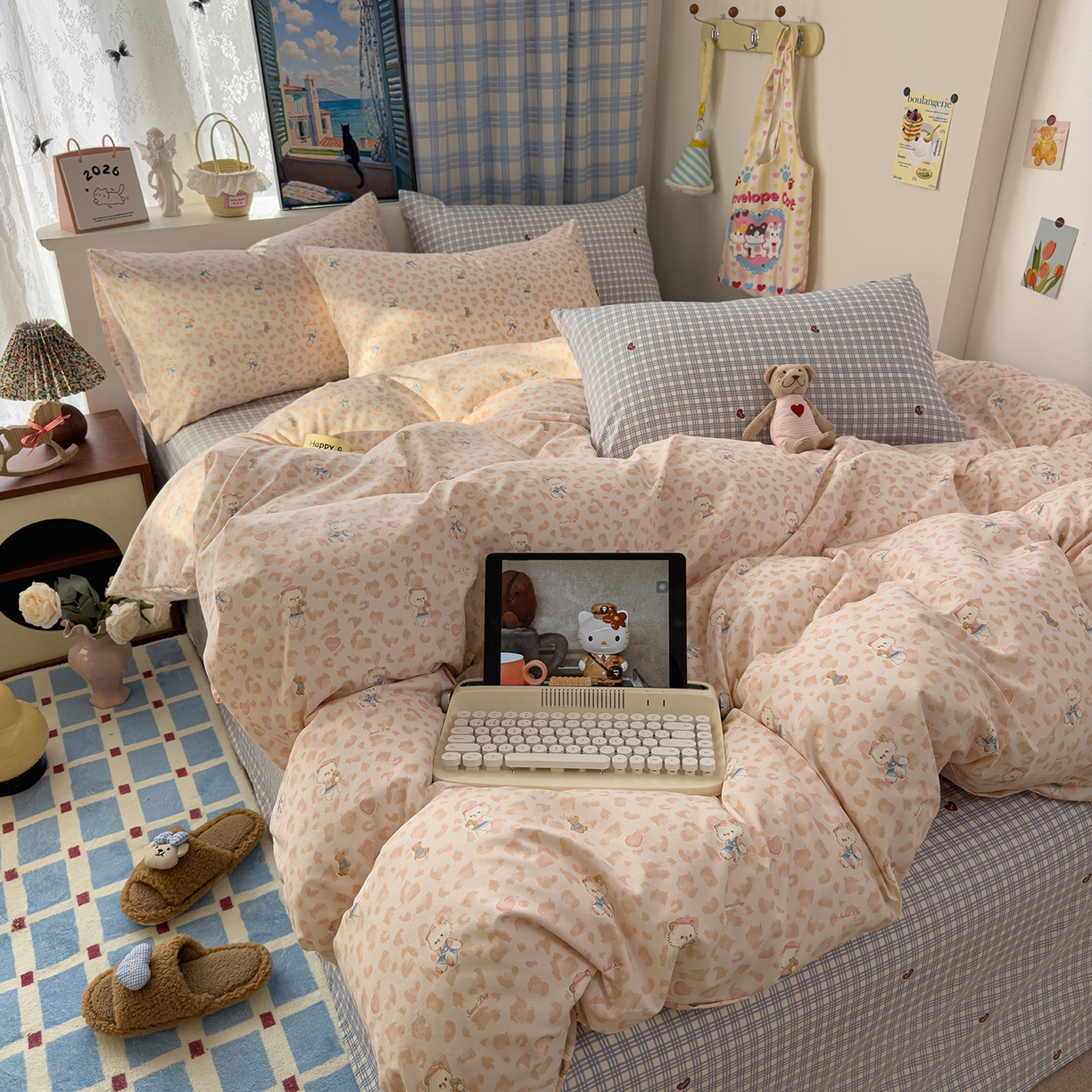 91家纺网 家纺一手货源 找家纺 希丞家居 2026新款博主风小清新仿棉云感纱床上四件套 喵小姐