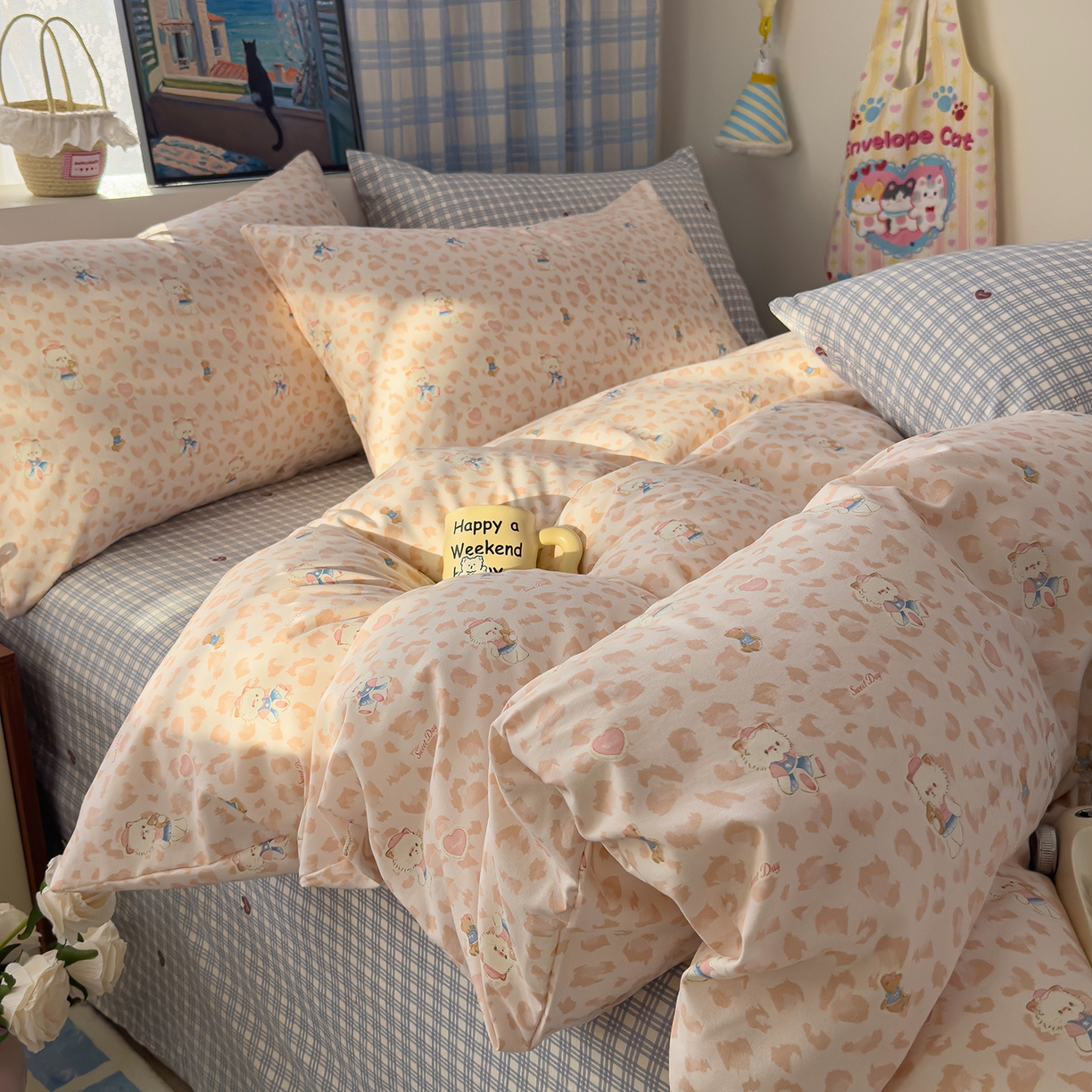 91家纺网 家纺一手货源 找家纺 希丞家居 2026新款博主风小清新仿棉云感纱床上四件套 喵小姐