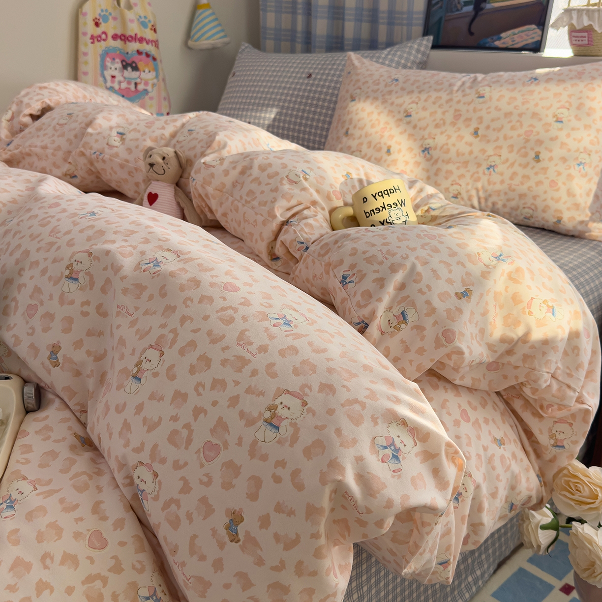 91家纺网 家纺一手货源 找家纺 希丞家居 2026新款博主风小清新仿棉云感纱床上四件套 喵小姐