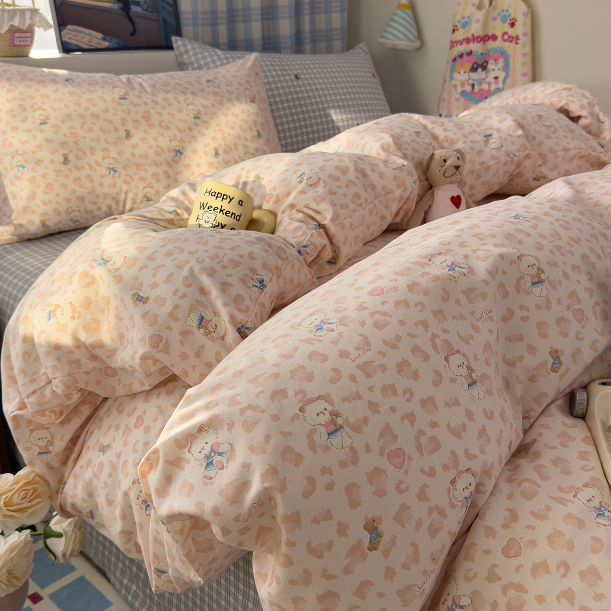 91家纺网 家纺一手货源 找家纺 希丞家居 2026新款博主风小清新仿棉云感纱床上四件套 喵小姐