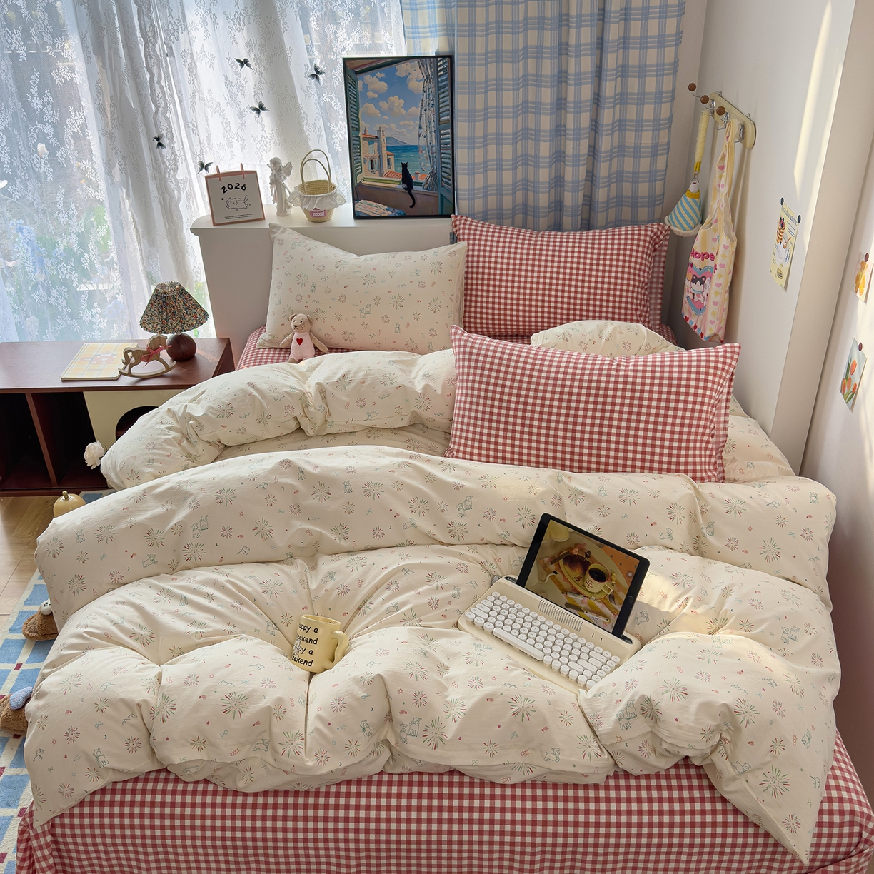 希丞家居 2026新款博主风小清新仿棉云感纱床上四件套 小鹿乱撞