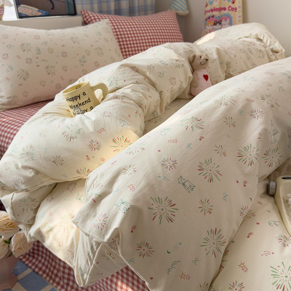 91家纺网 家纺一手货源 找家纺 希丞家居 2026新款博主风小清新仿棉云感纱床上四件套 小鹿乱撞