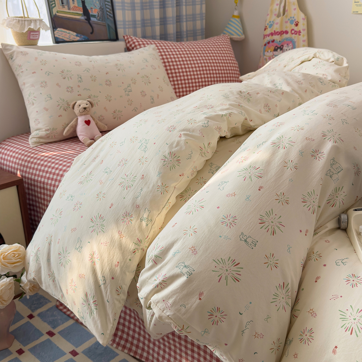 91家纺网 家纺一手货源 找家纺 希丞家居 2026新款博主风小清新仿棉云感纱床上四件套 小鹿乱撞