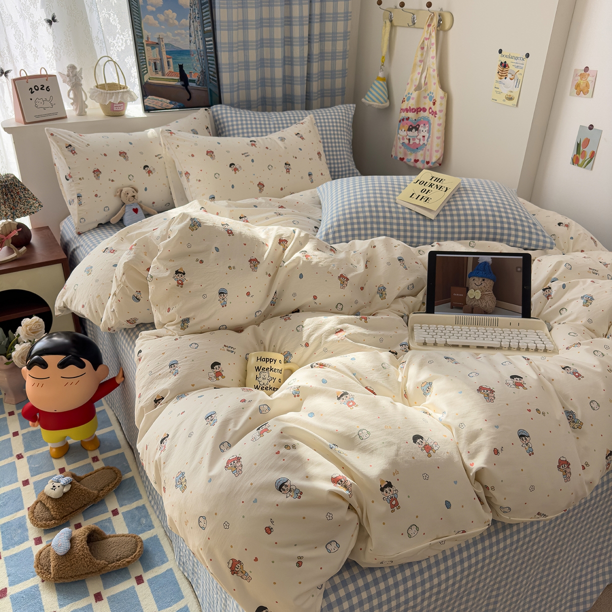 91家纺网 家纺一手货源 找家纺 希丞家居 2026新款博主风小清新仿棉云感纱床上四件套 小新合集