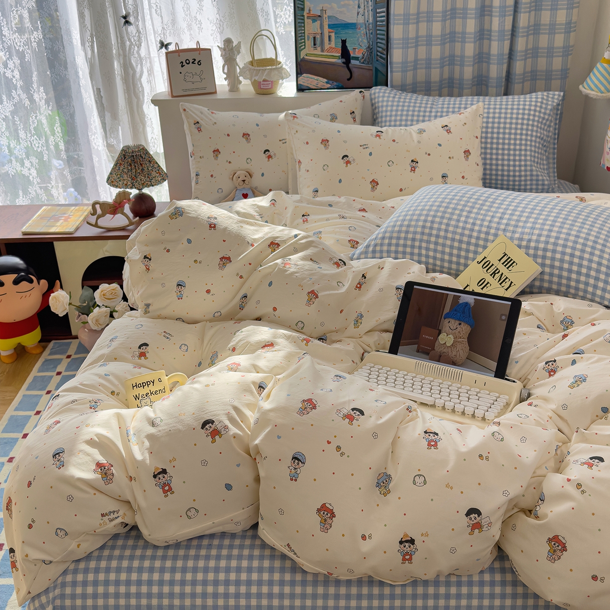 91家纺网 家纺一手货源 找家纺 希丞家居 2026新款博主风小清新仿棉云感纱床上四件套 小新合集