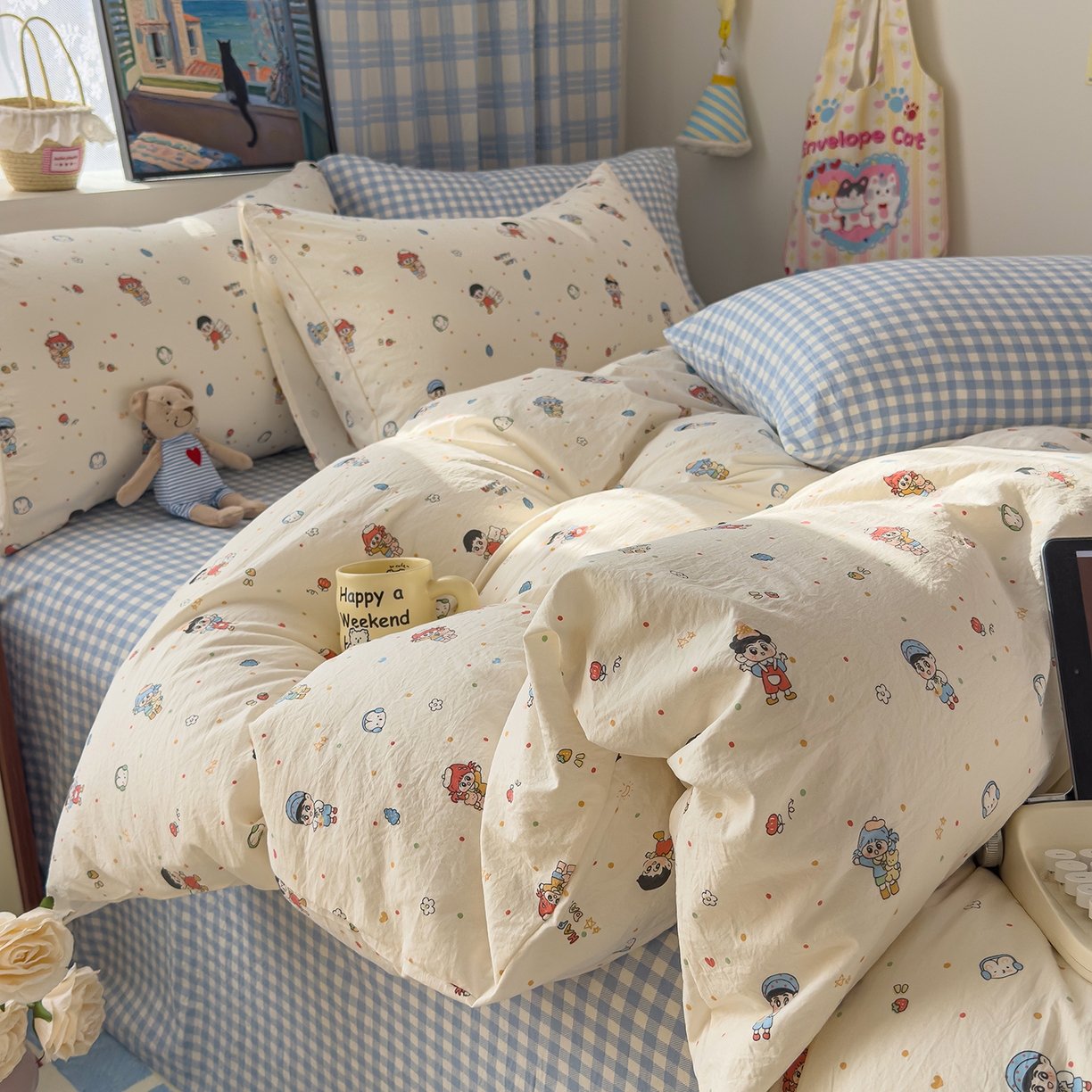 91家纺网 家纺一手货源 找家纺 希丞家居 2026新款博主风小清新仿棉云感纱床上四件套 小新合集